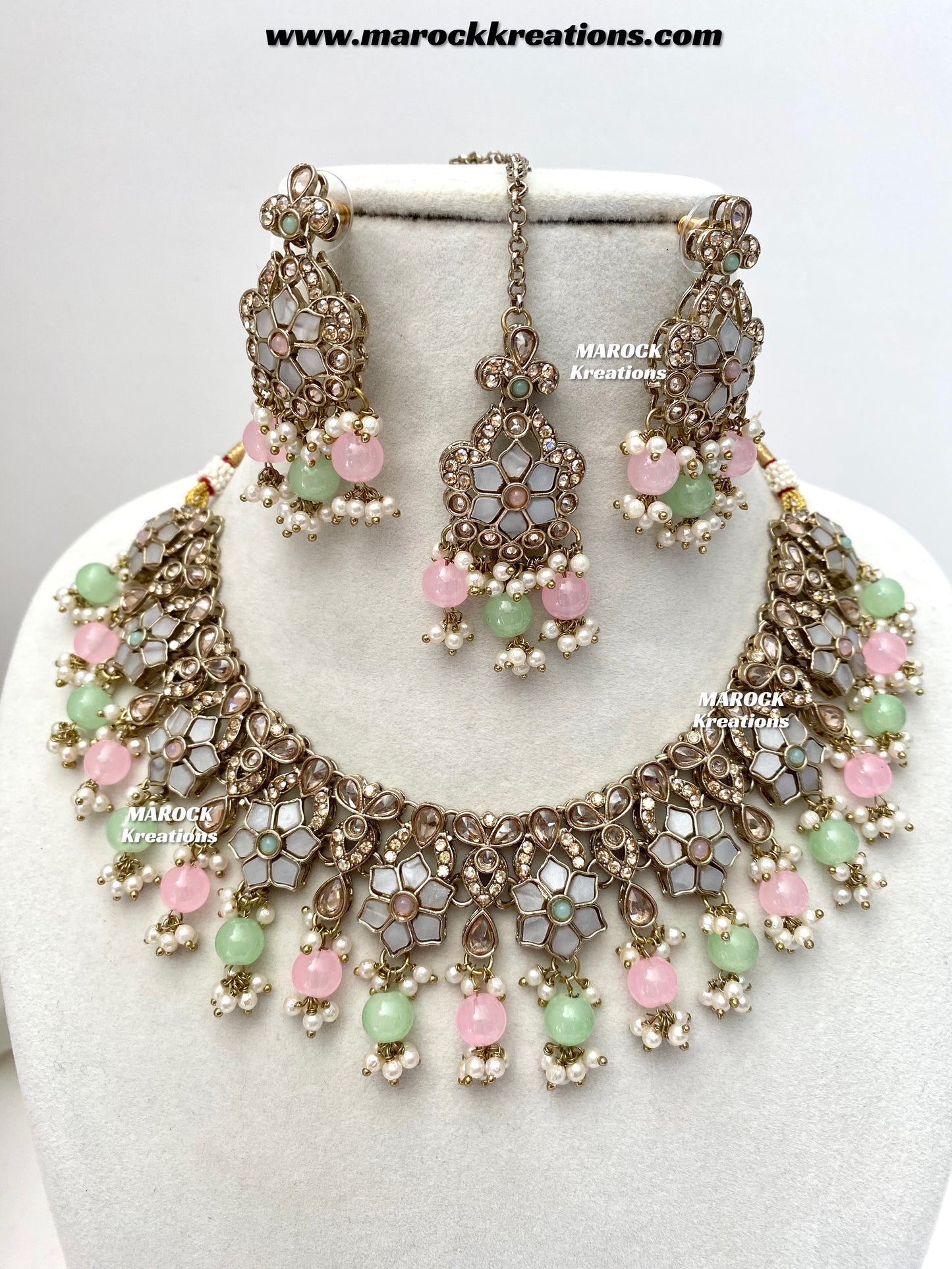 Arpan Antique Gold Polki MOP Statement Necklace set