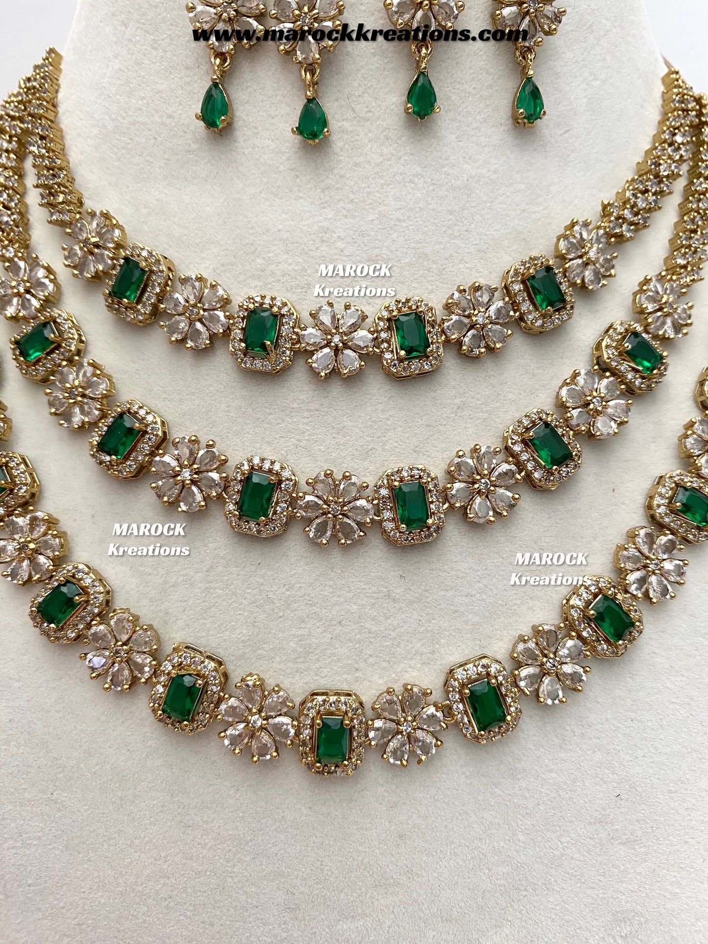 Arvin Antique Gold American Diamond triple layer Statement Necklace set