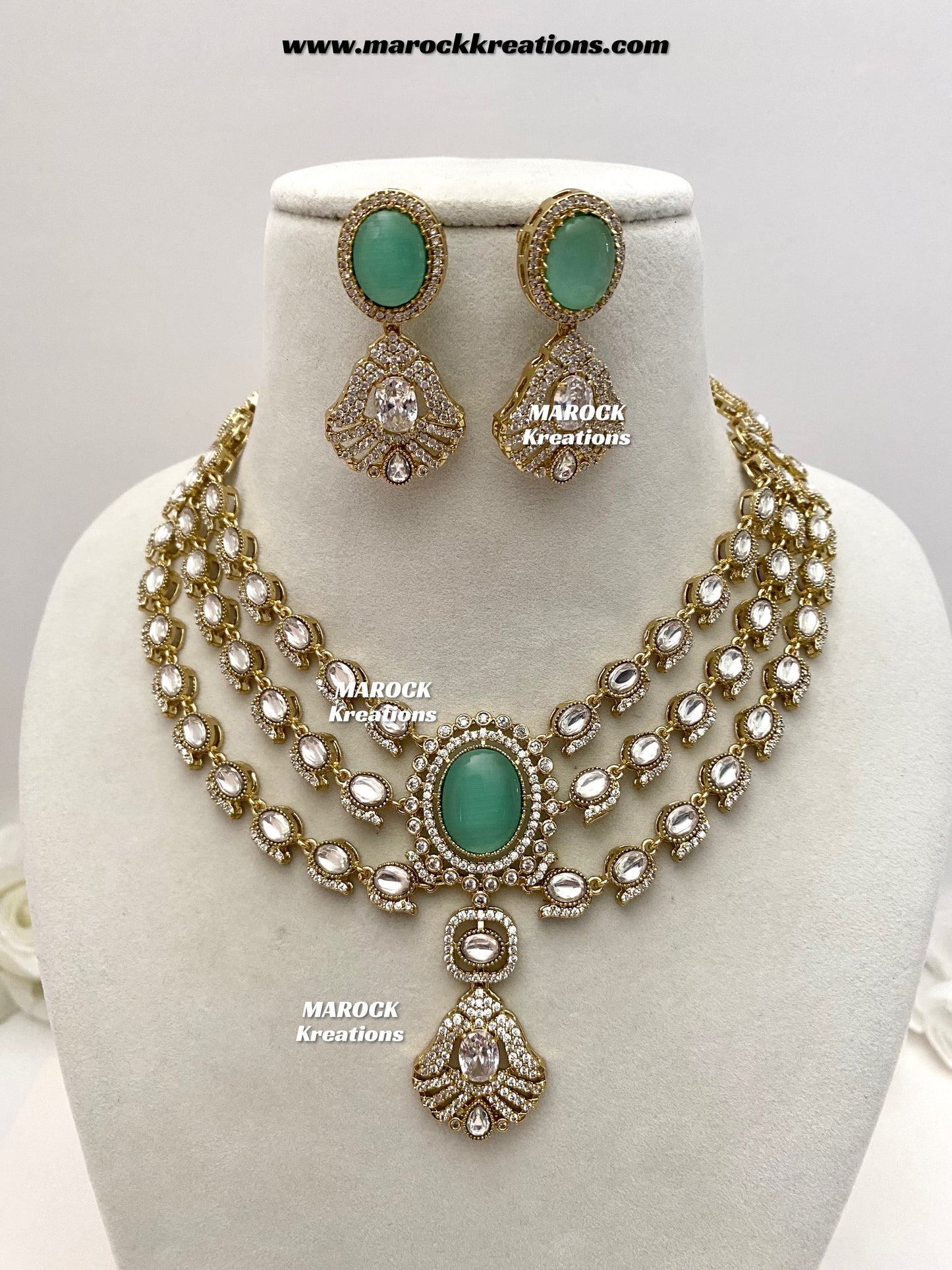 Salina Premium Quality Moissanite Kundan triple layer Necklace set