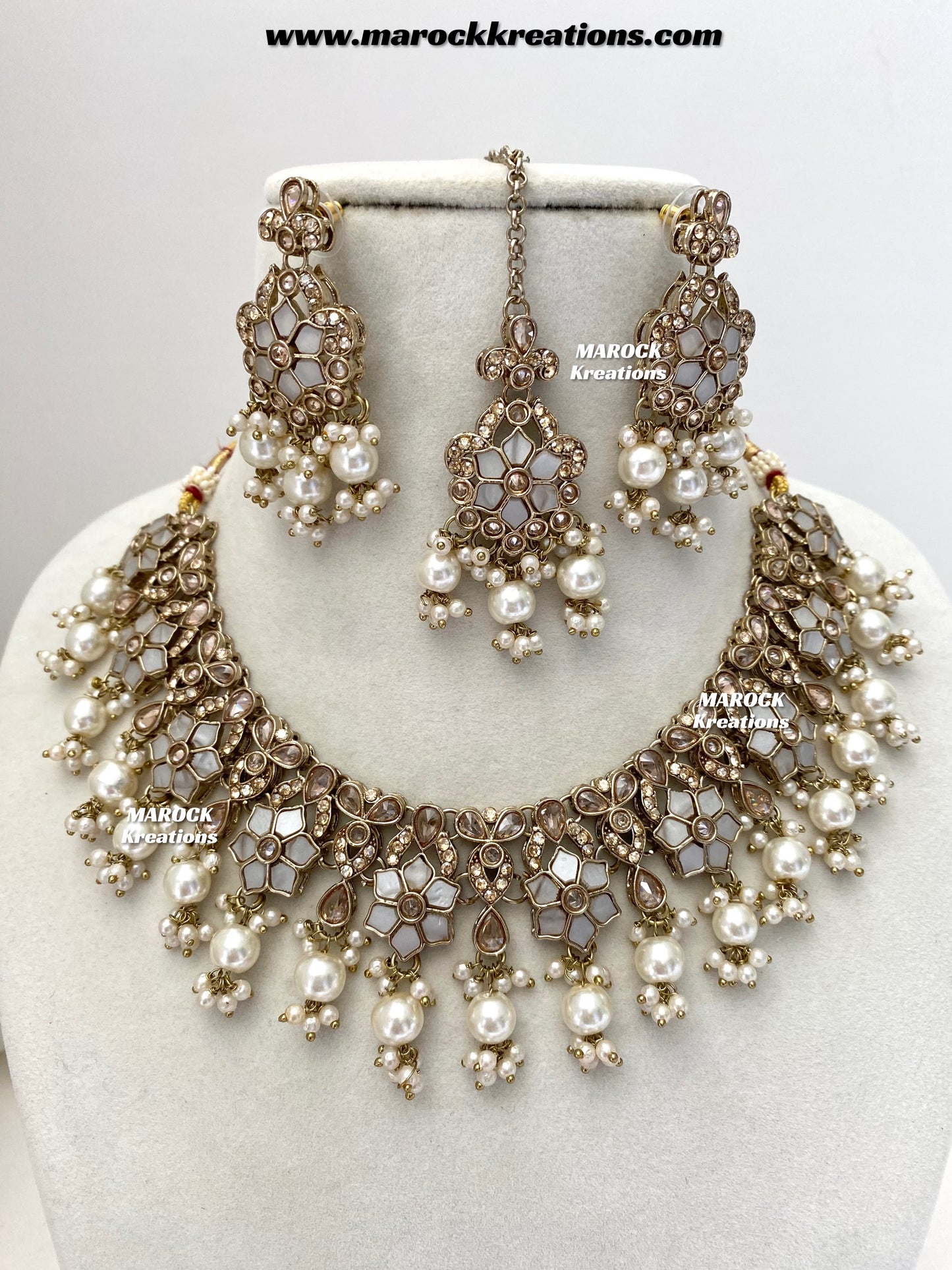 Arpan Antique Gold Polki MOP Statement Necklace set