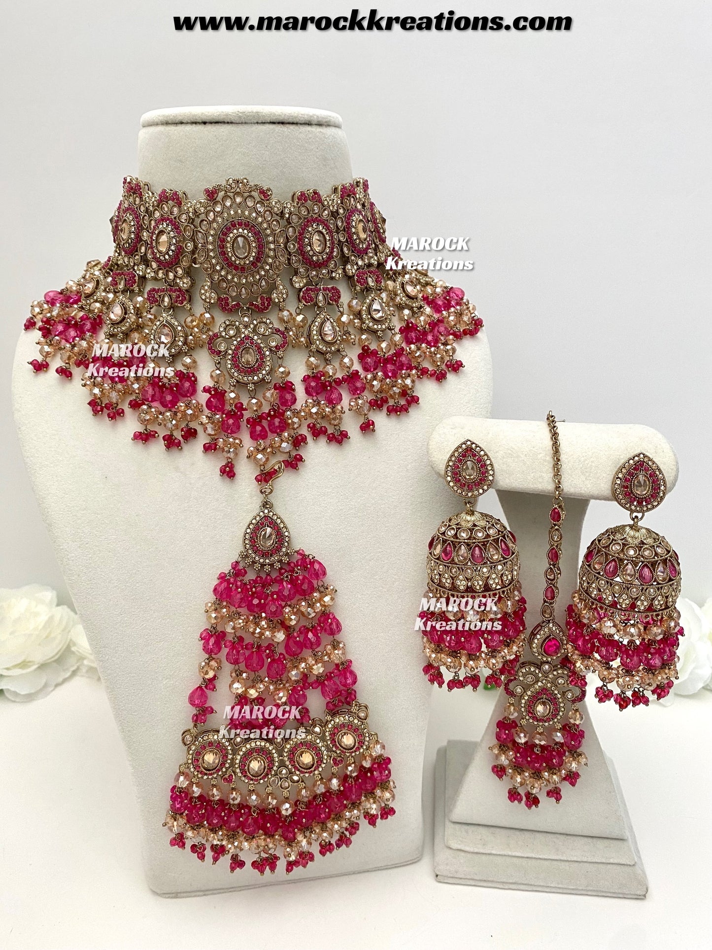 Nazmun Antique Gold Pakistani Polki choker/necklace set with Passa