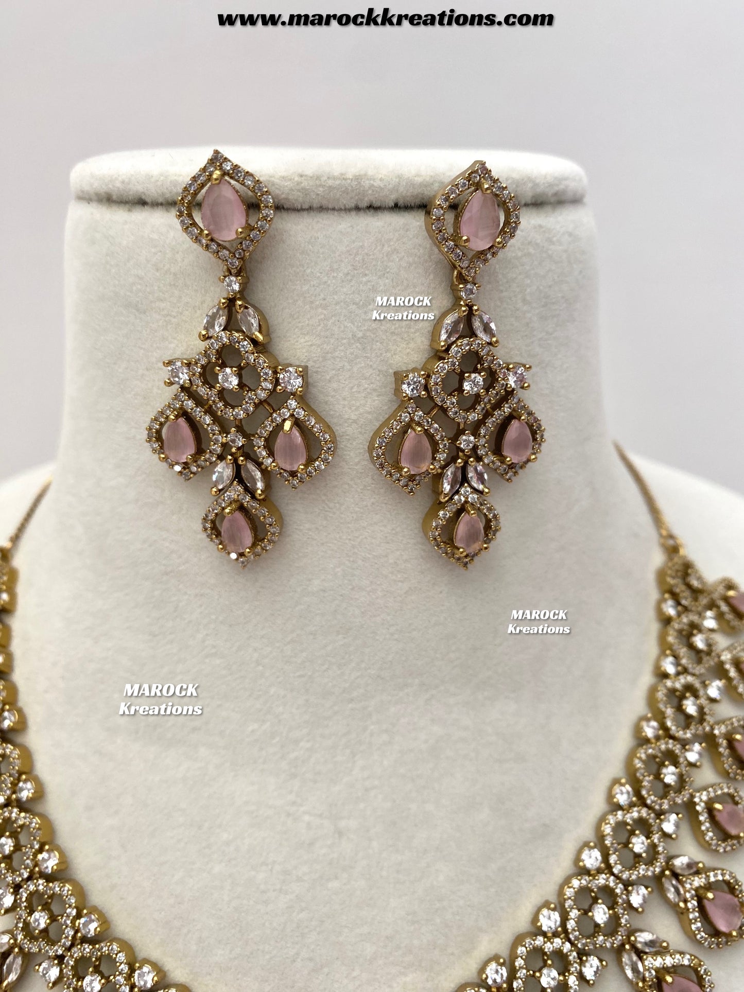 Maliha Antique Gold American Diamond Statement Necklace set
