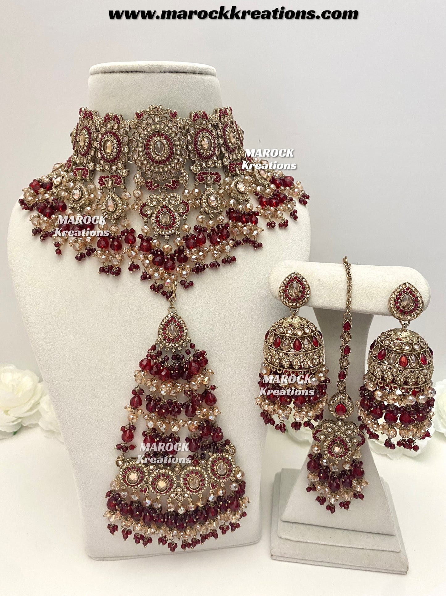 Nazmun Antique Gold Pakistani Polki choker/necklace set with Passa