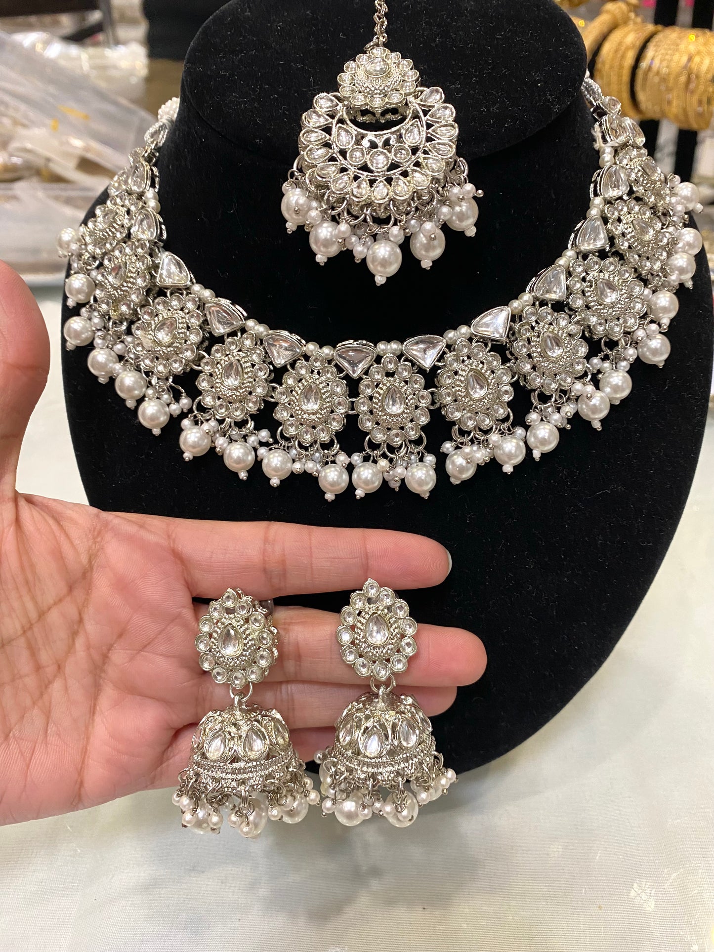 Silver Kundan Necklace set