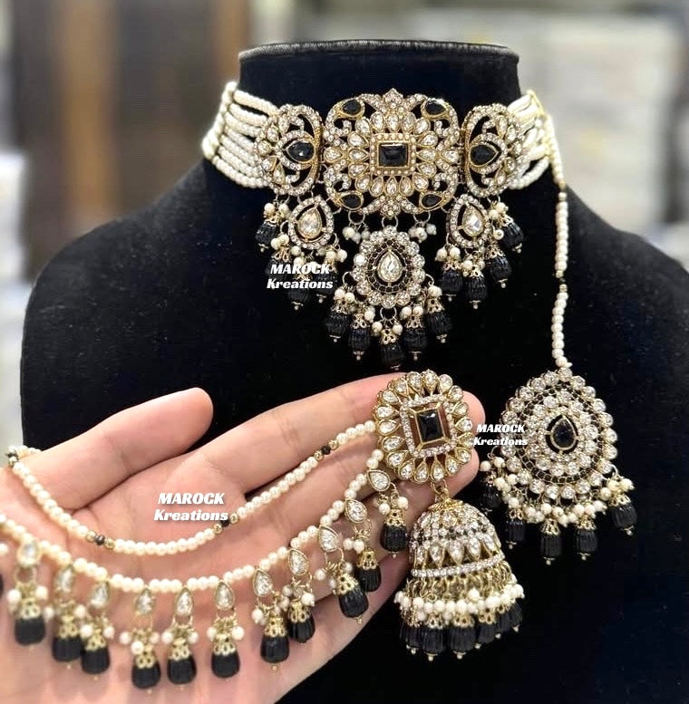Hana Kundan Choker set with Jhumki Earrings and tikka(Saharey attached)