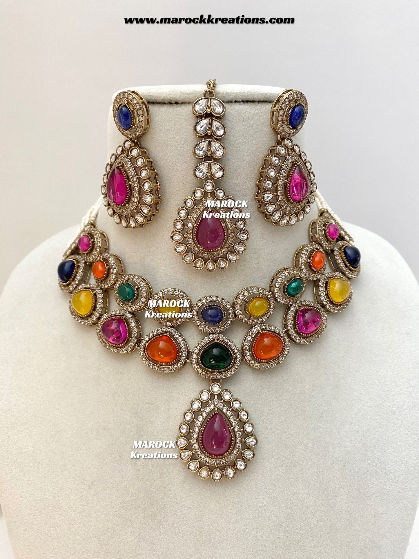 Zafina Premium Quality Moissanite Kundan Statement Choker/Necklace set