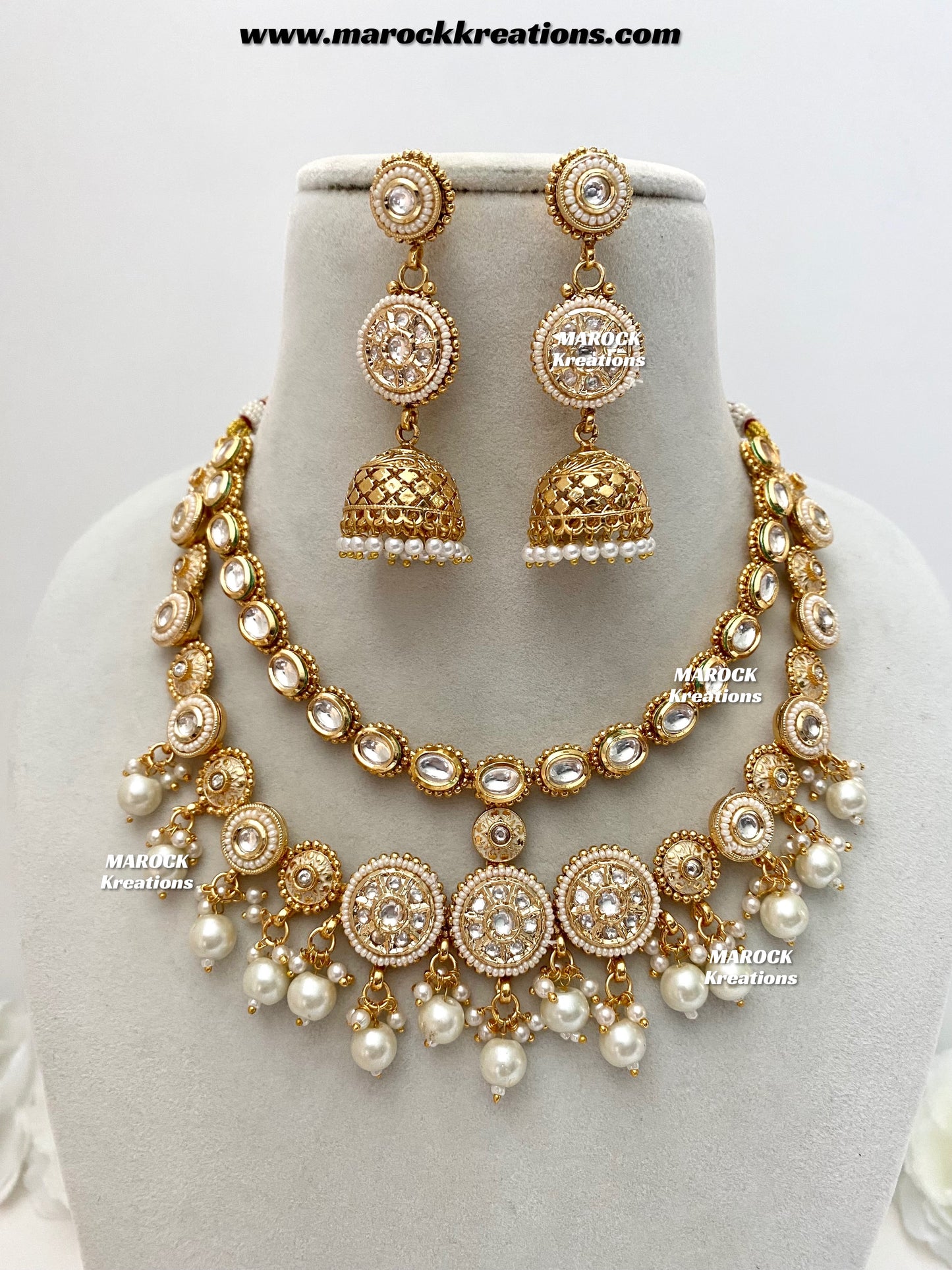 Premium Quality Gold Plated double layer Kundan Necklace set