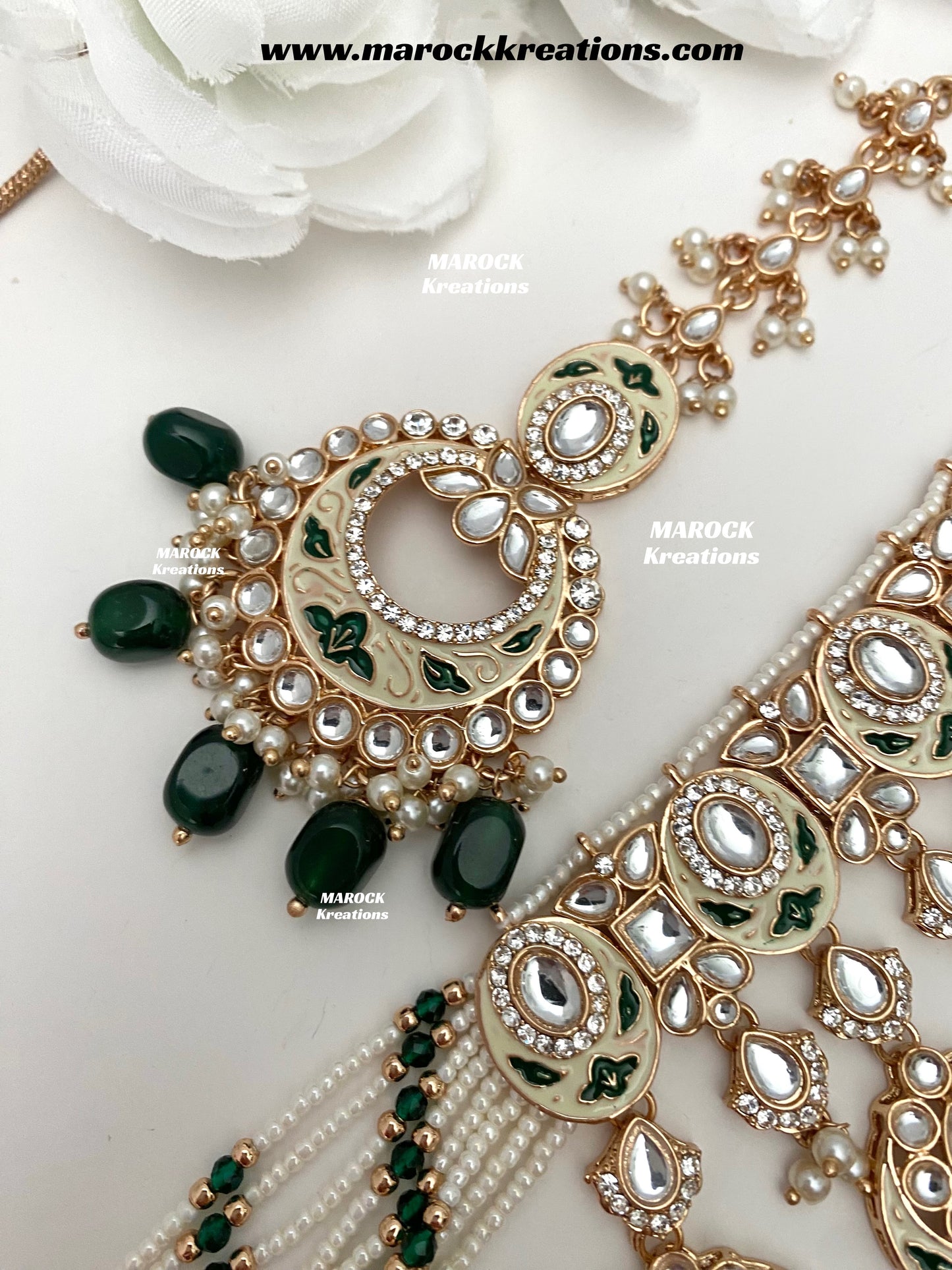 Nirvi Premium Quality Rose Gold Kundan Meenakari Choker/Necklace set