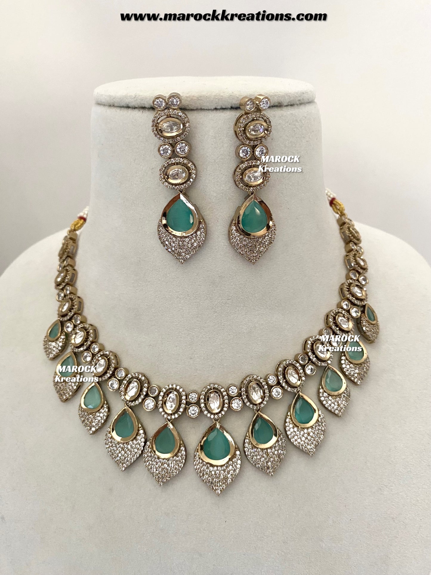 Kimmi Premium Quality Moissanite Kundan and American diamond Necklace set