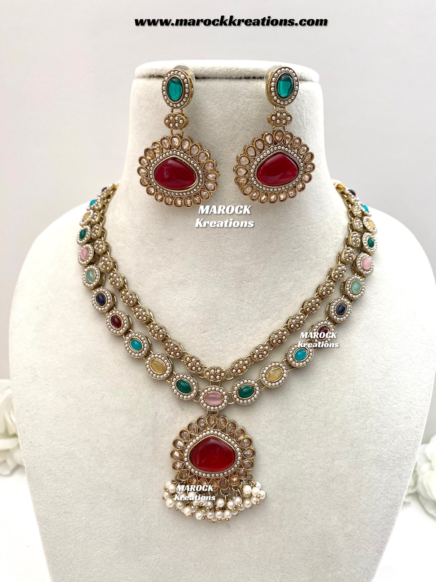 Nadira Kundan Polki double layer Necklace set