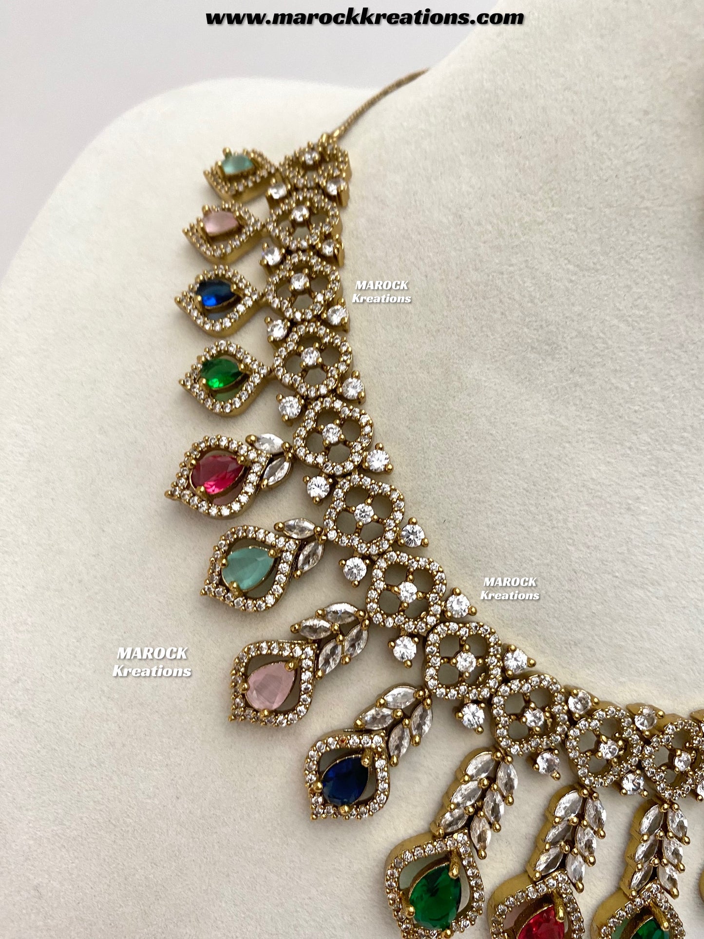 Maliha Antique Gold American Diamond Statement Necklace set