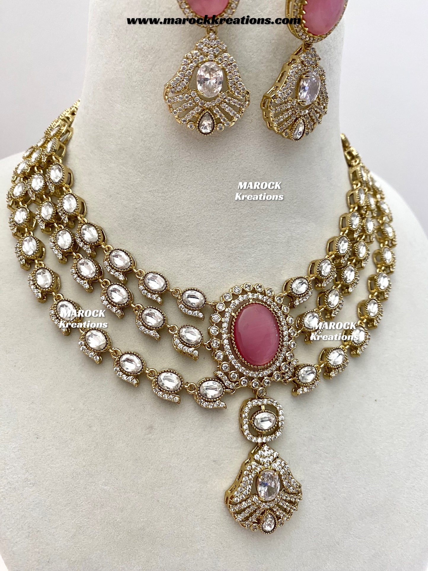 Salina Premium Quality Moissanite Kundan triple layer Necklace set