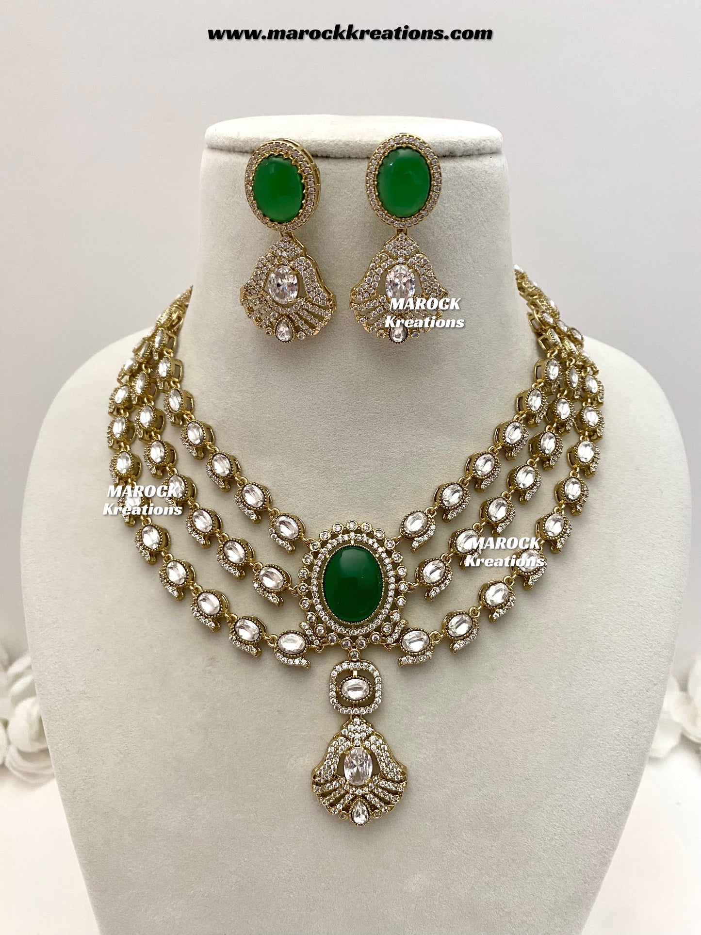 Salina Premium Quality Moissanite Kundan triple layer Necklace set
