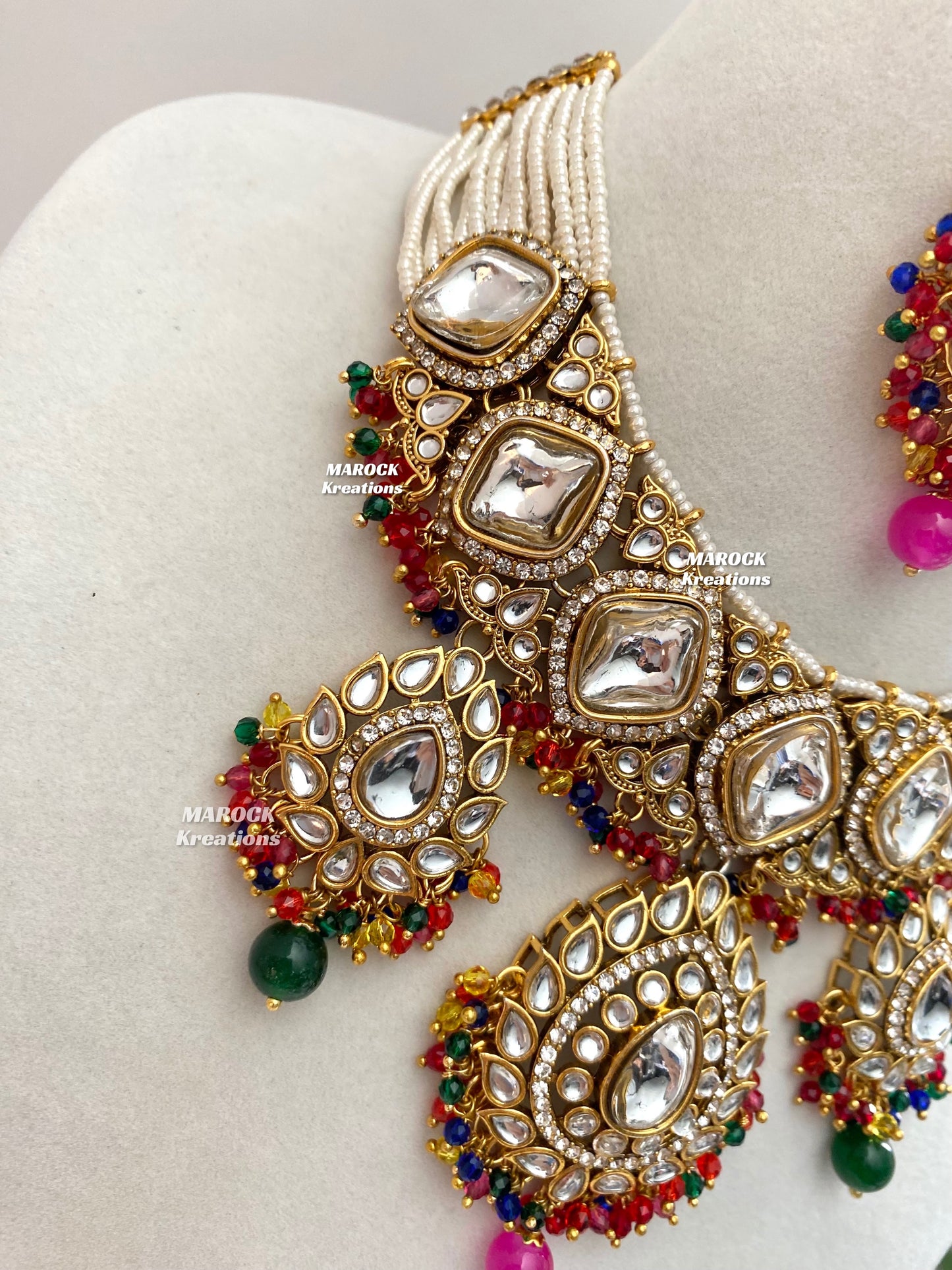 Rahila Premium quality Kundan Statement Choker/Necklace Set