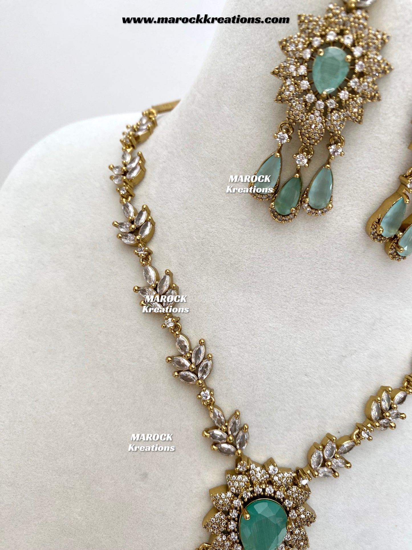 Saleha Antique Gold American Diamond Statement Necklace set