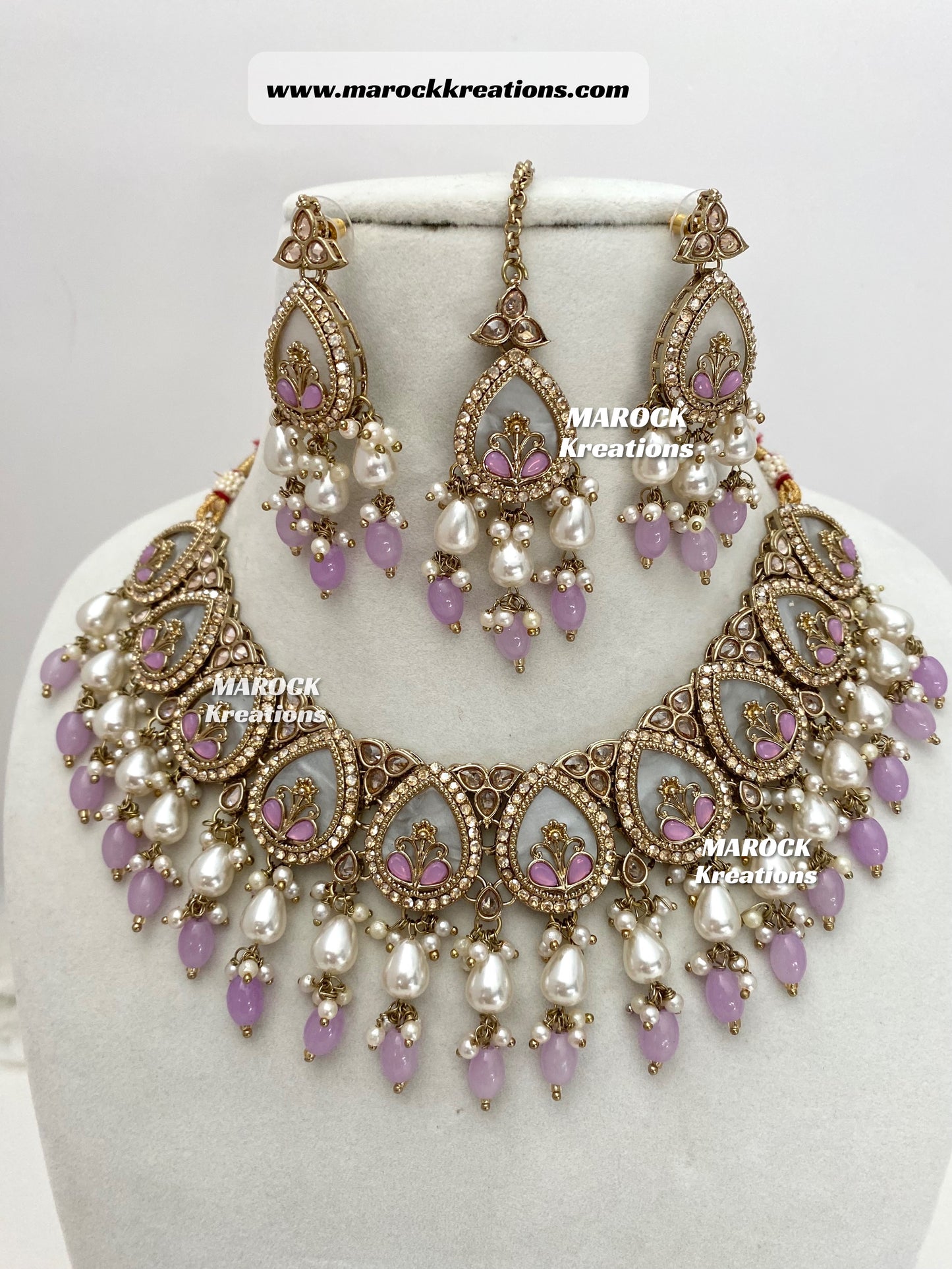 Antique Gold Polki Statement MOP Necklace set