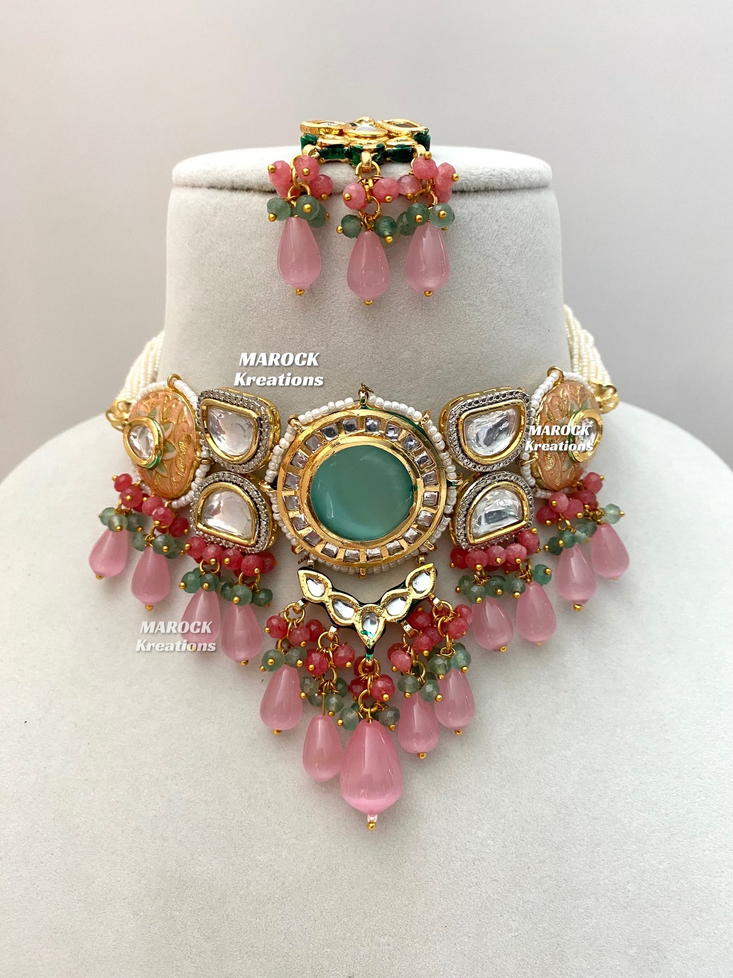 Nia Premium Quality uncut Kundan Meenakari Statement Choker set