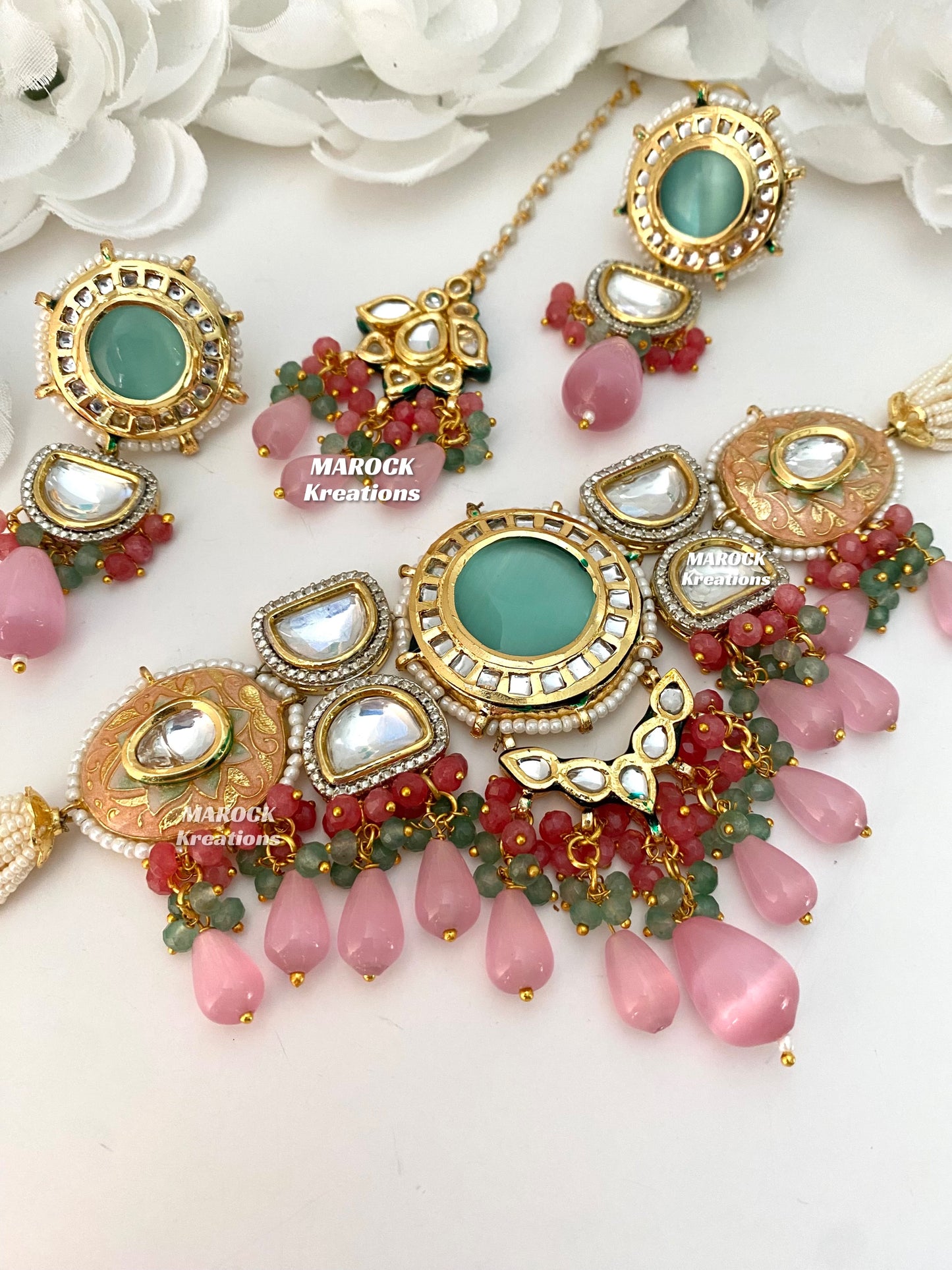 Nia Premium Quality uncut Kundan Meenakari Statement Choker set