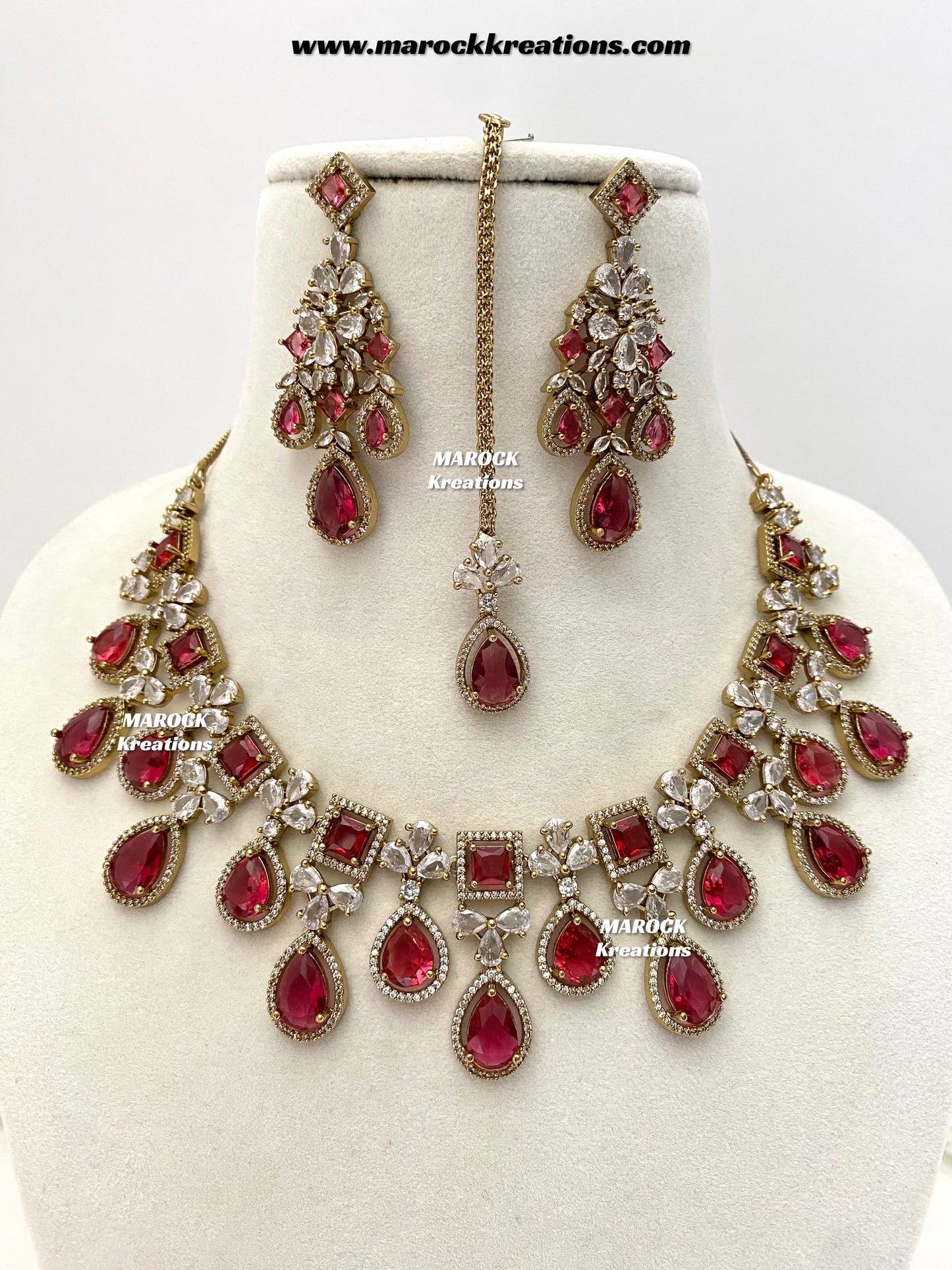 Erona Antique Gold American Diamond Statement Necklace set