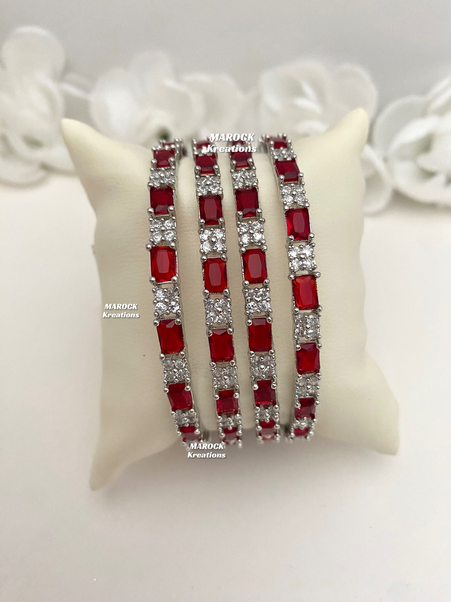 Silver American Diamond Bangles (set of 4)
