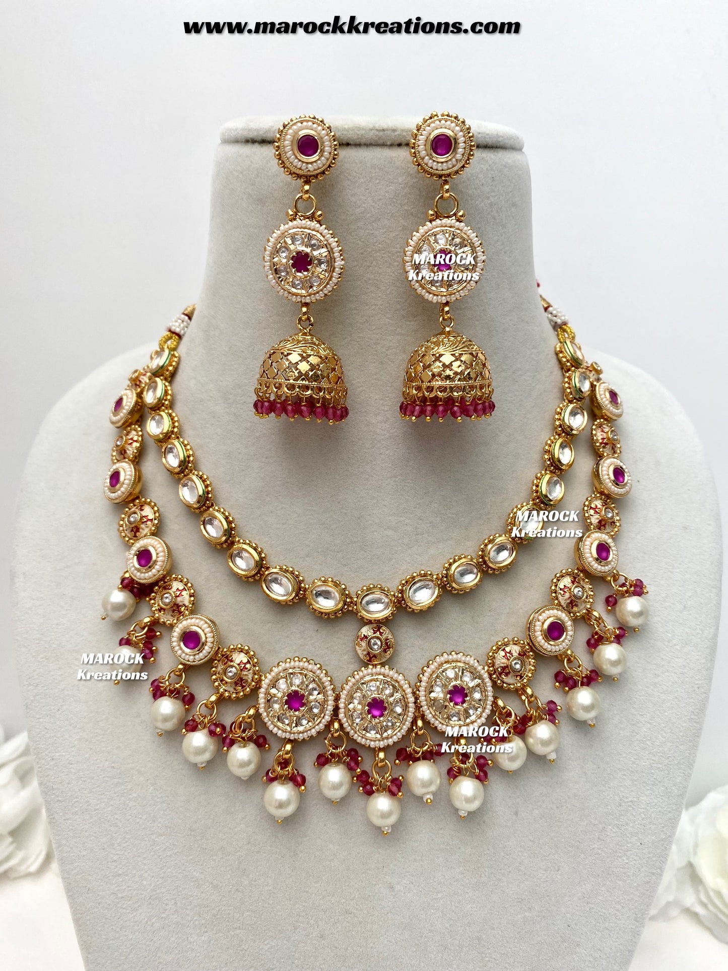 Premium Quality Gold Plated double layer Kundan Necklace set