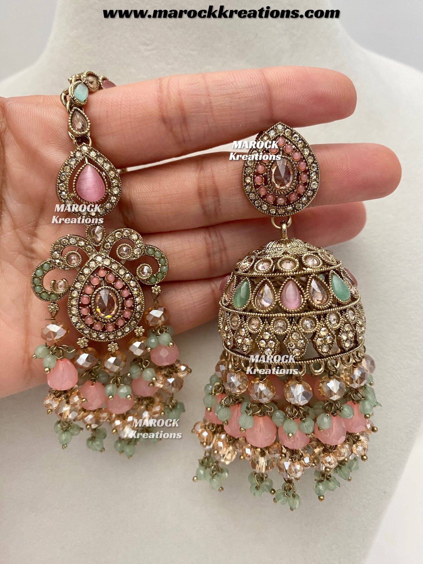 Nazmun Antique Gold Pakistani Polki choker/necklace set with Passa