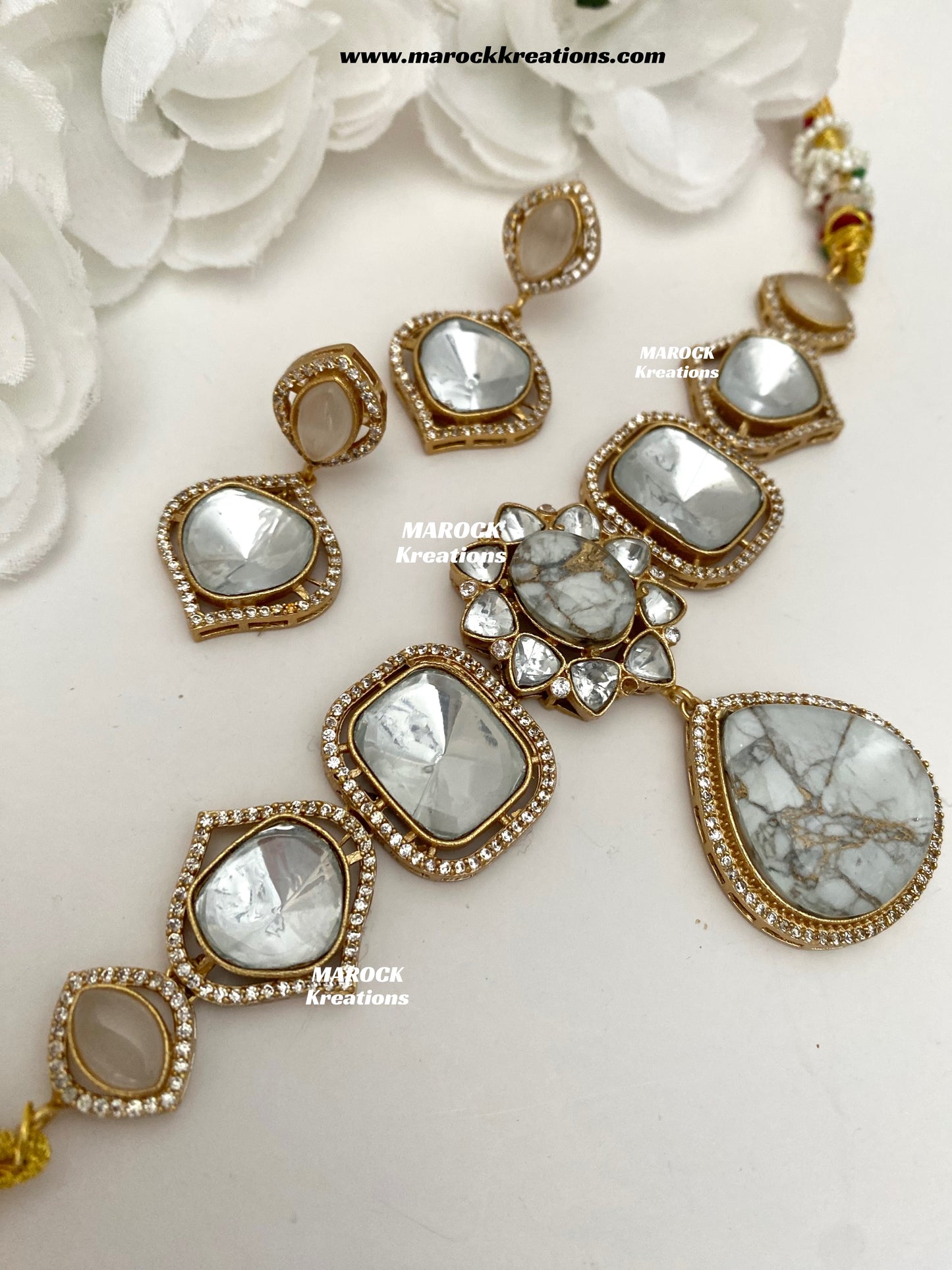 Kalpana Premium Quality Moissanite Kundan and doublet stone Statement Choker set