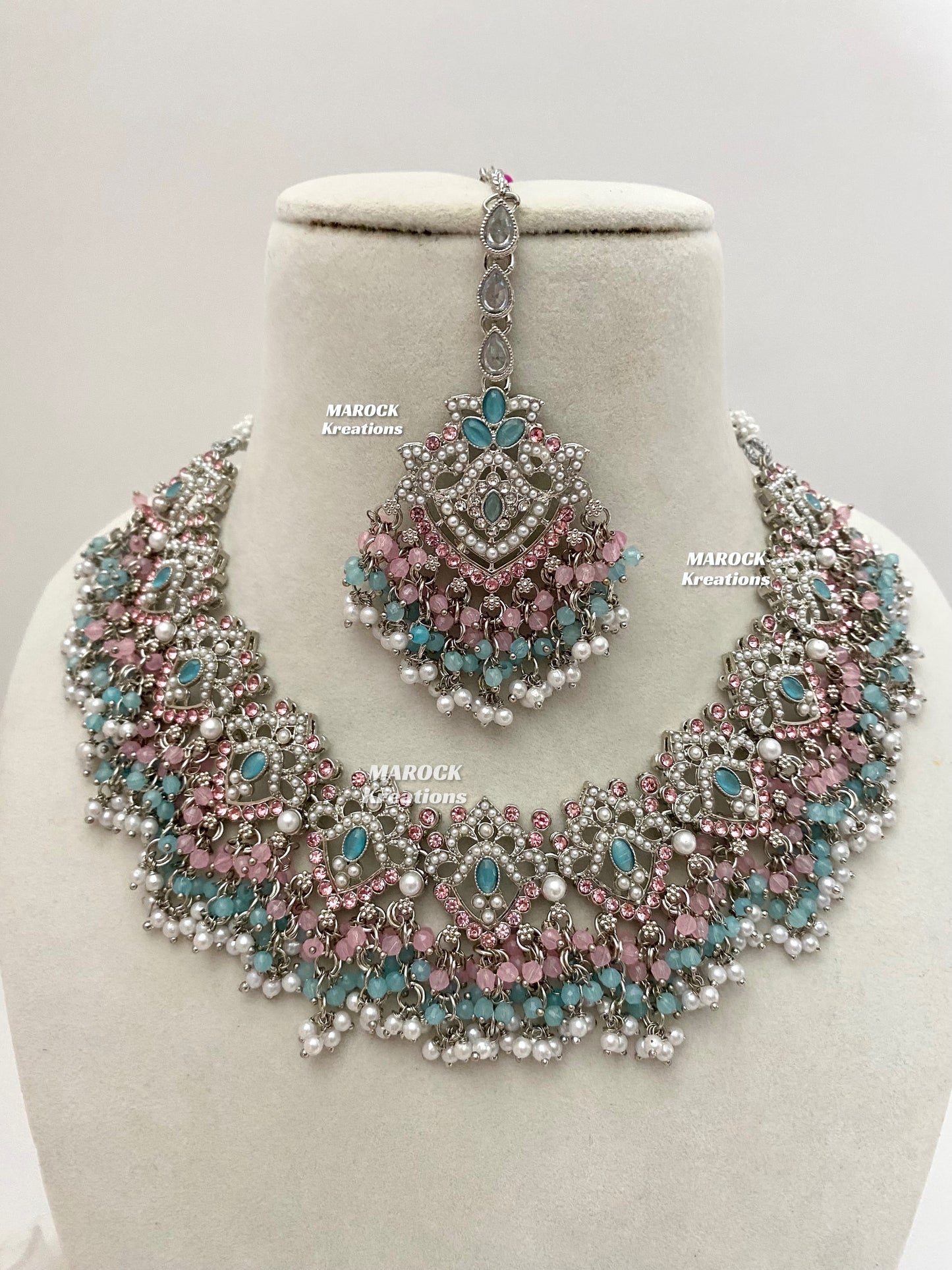 Aisha Silver Pakistani Necklace set with Passa/Jhoomer