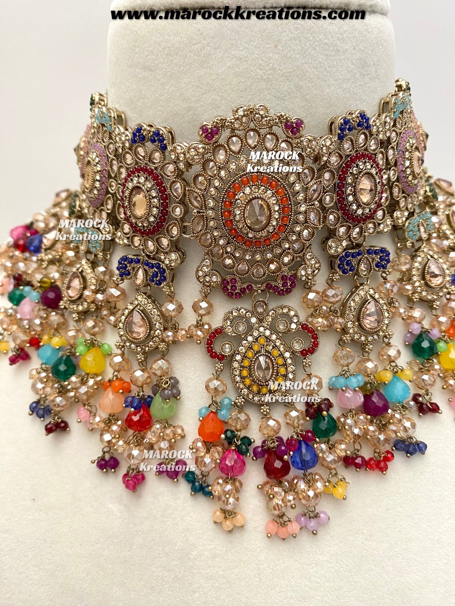 Nazmun Antique Gold Pakistani Polki choker/necklace set with Passa