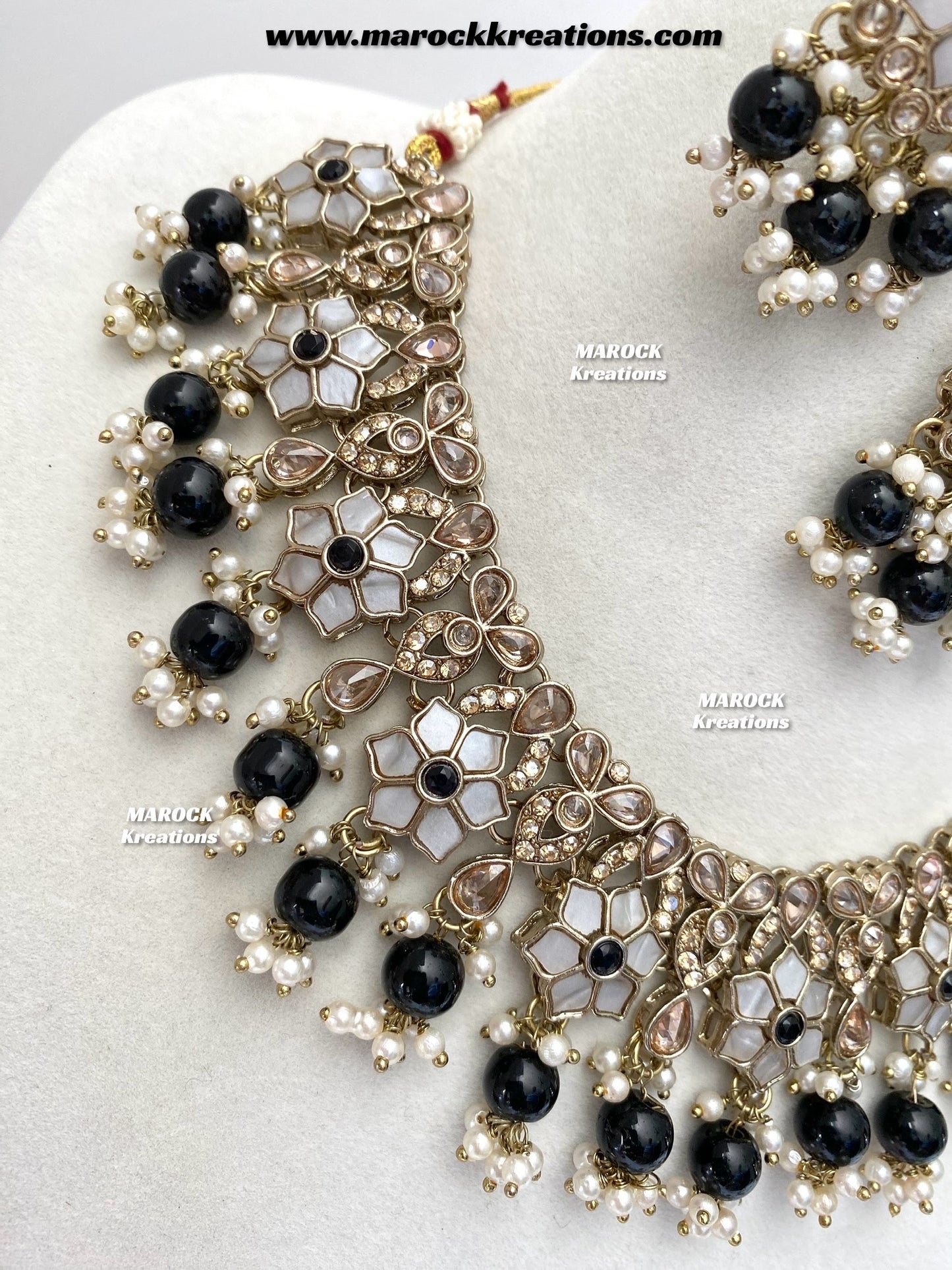 Arpan Antique Gold Polki MOP Statement Necklace set