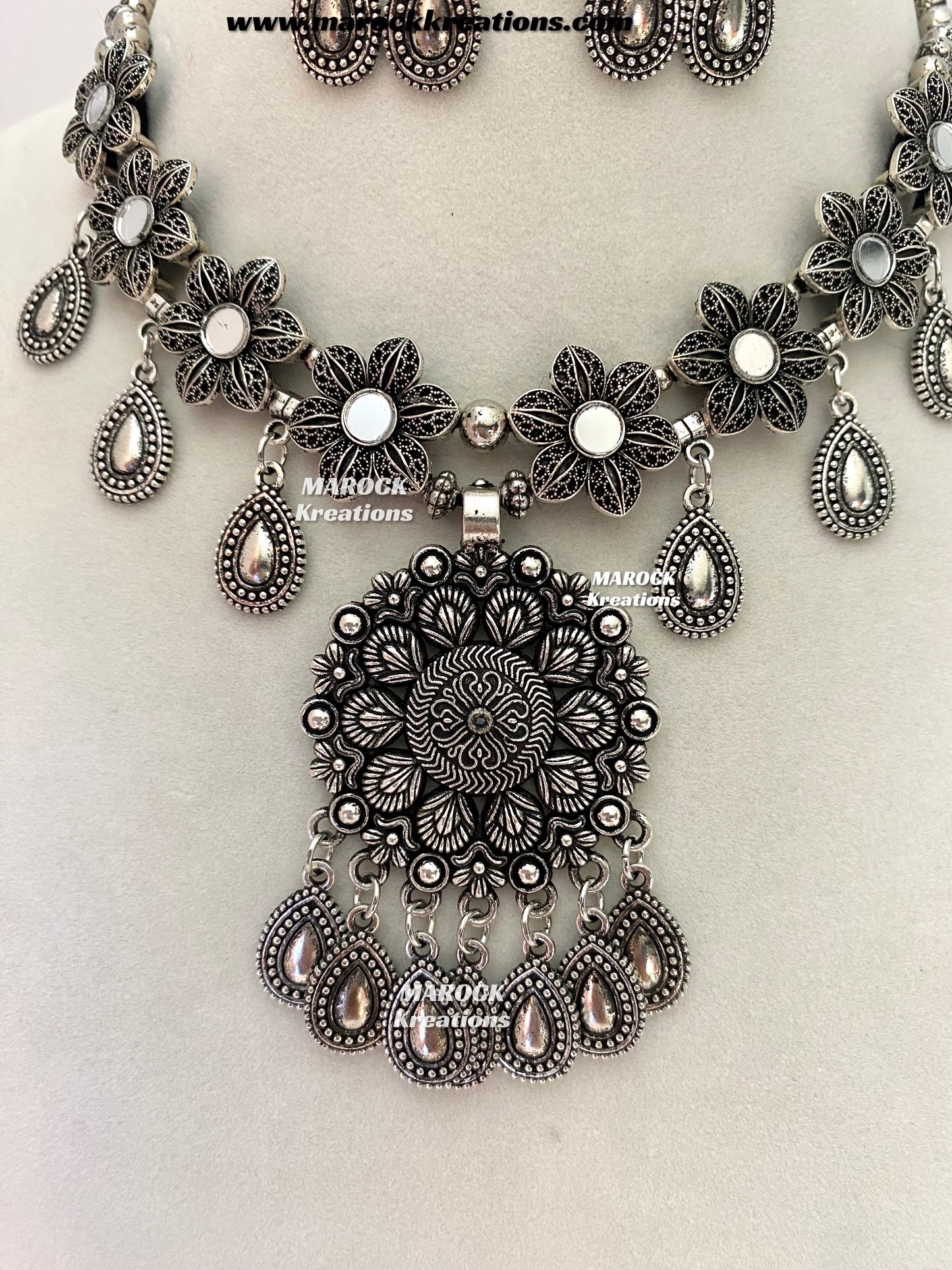 Oxidized Mirror Necklace set