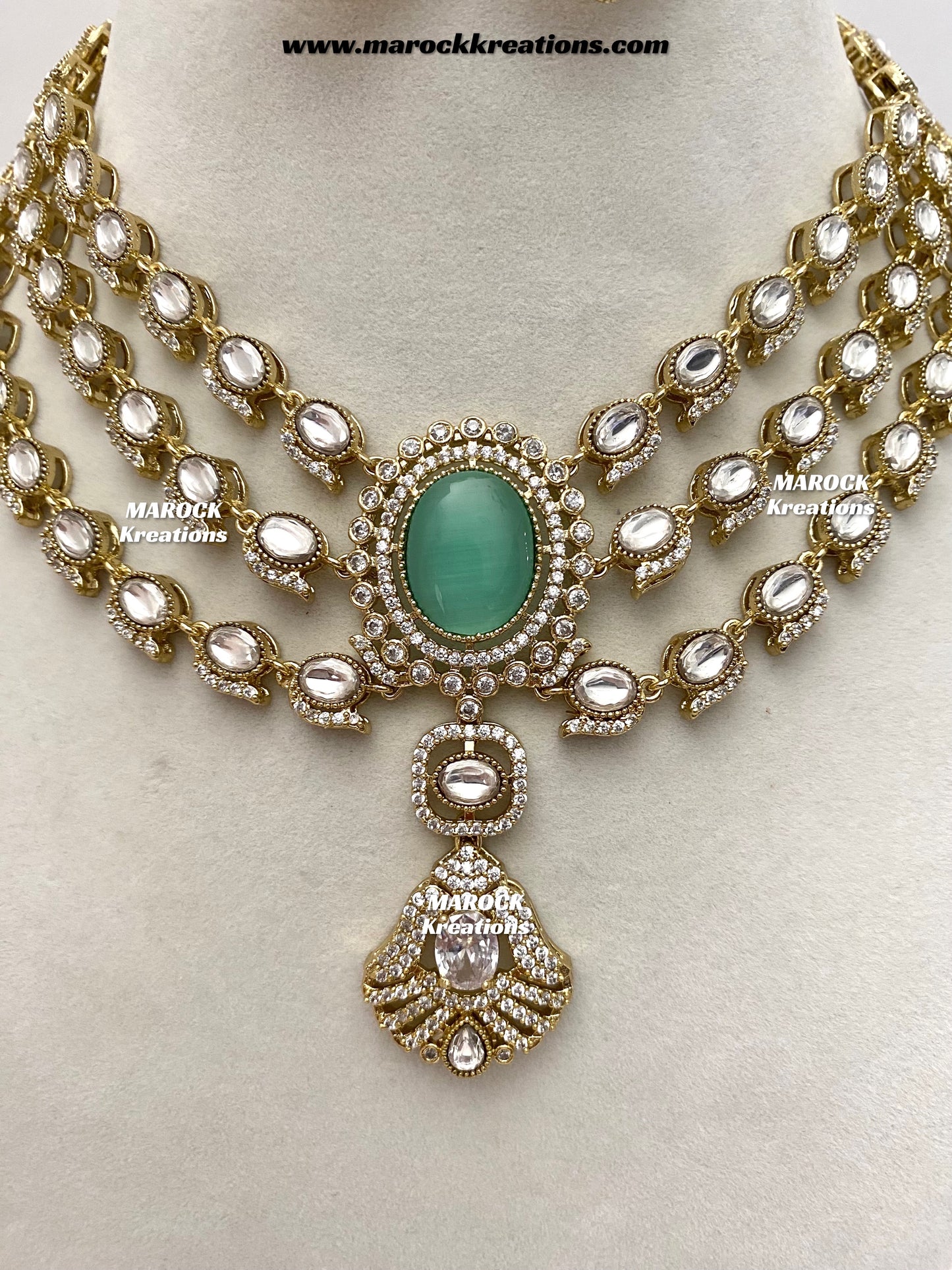 Salina Premium Quality Moissanite Kundan triple layer Necklace set