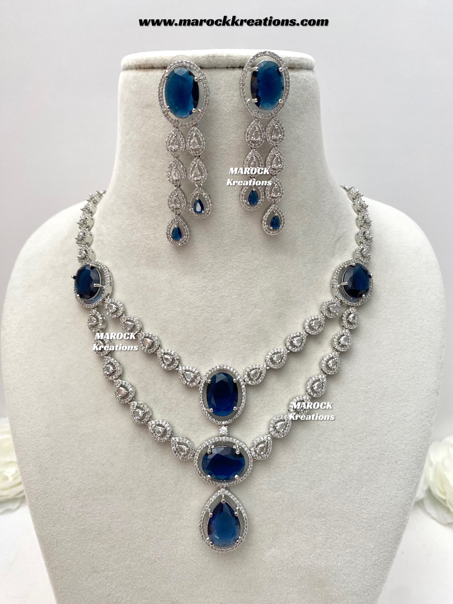 Zehra Silver American Diamond Double layer Necklace set