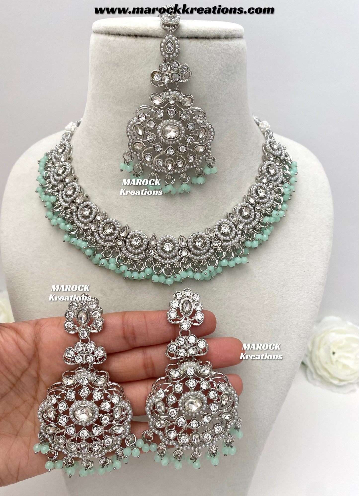 Silver Stone Necklace set