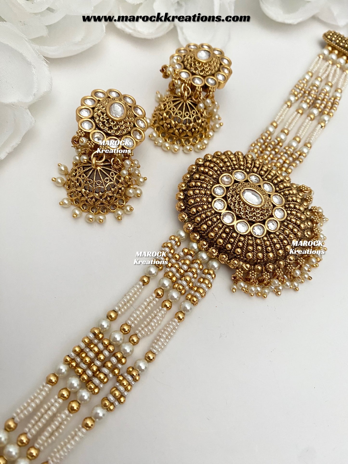 Kaysha Premium Quality Gold plated tyani inspired uncut kundan choker set