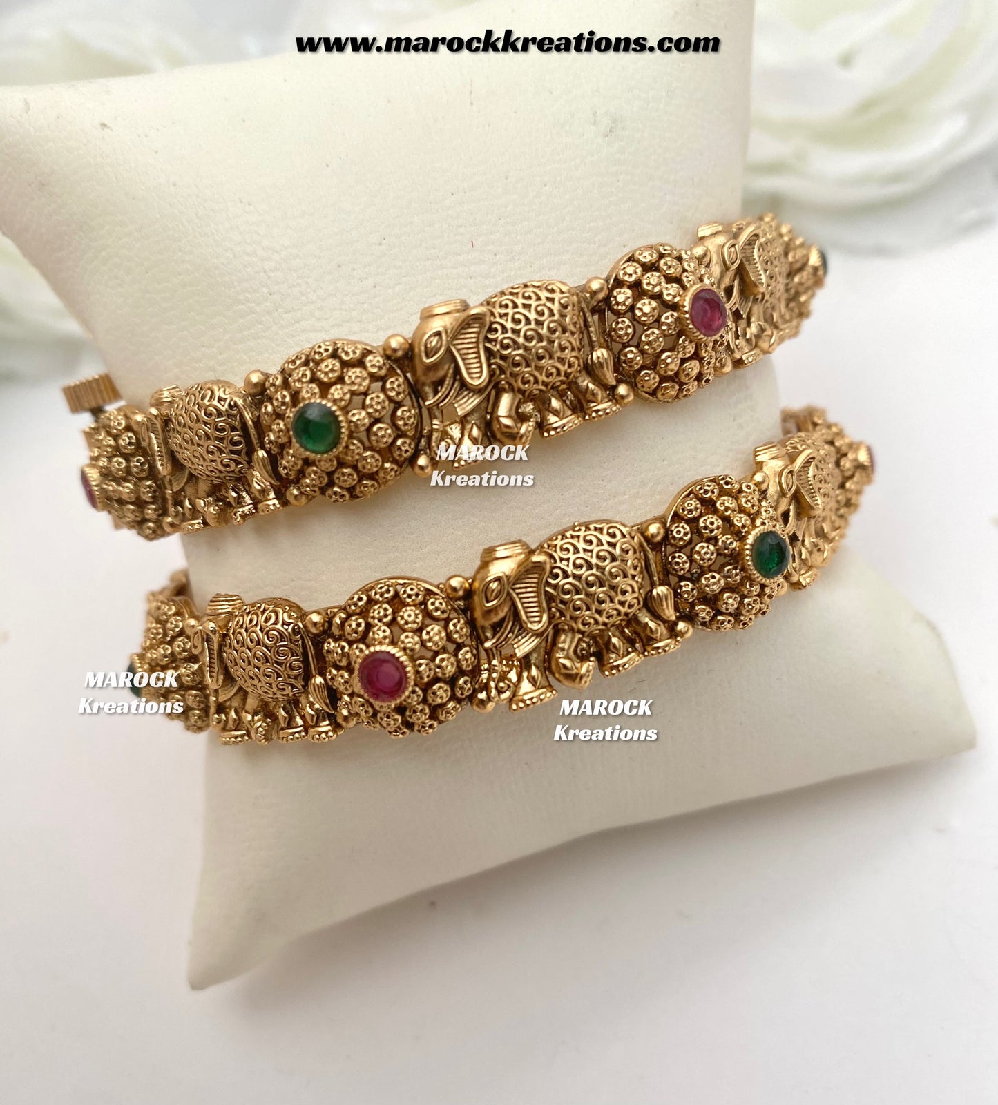 Zarina Premium Quality Gold plated elephant crafted openable Rajwadi statement Bangles/Kangan