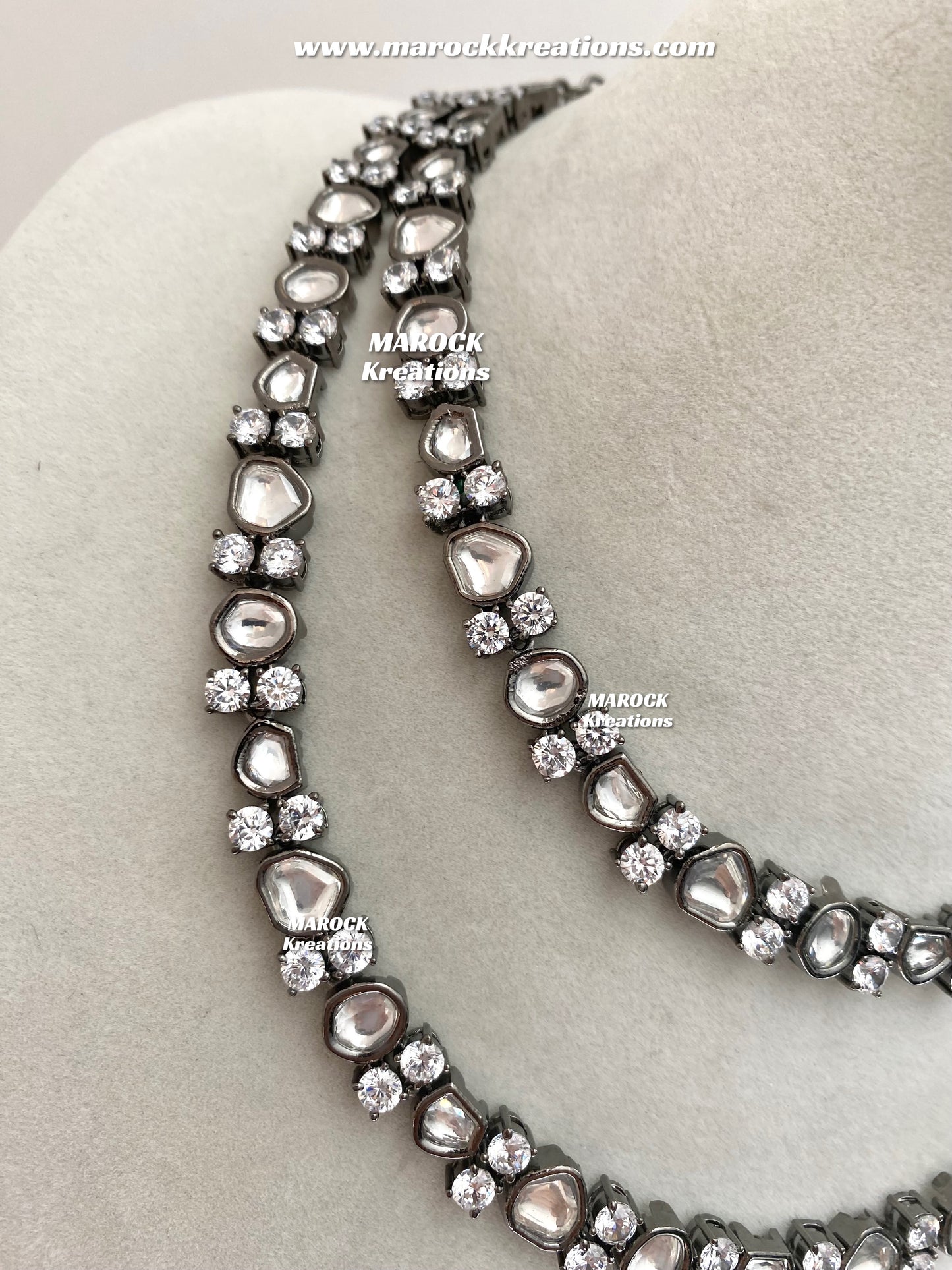Prachi Tyani inspired Premium Quality Silver Victorian double layer Kundan Necklace set
