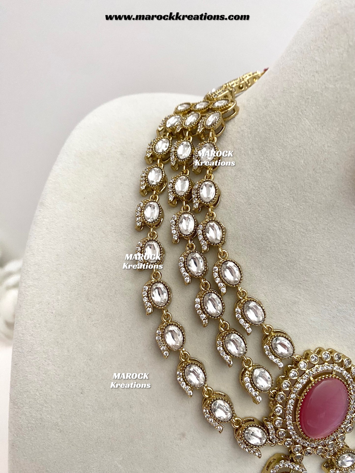 Salina Premium Quality Moissanite Kundan triple layer Necklace set