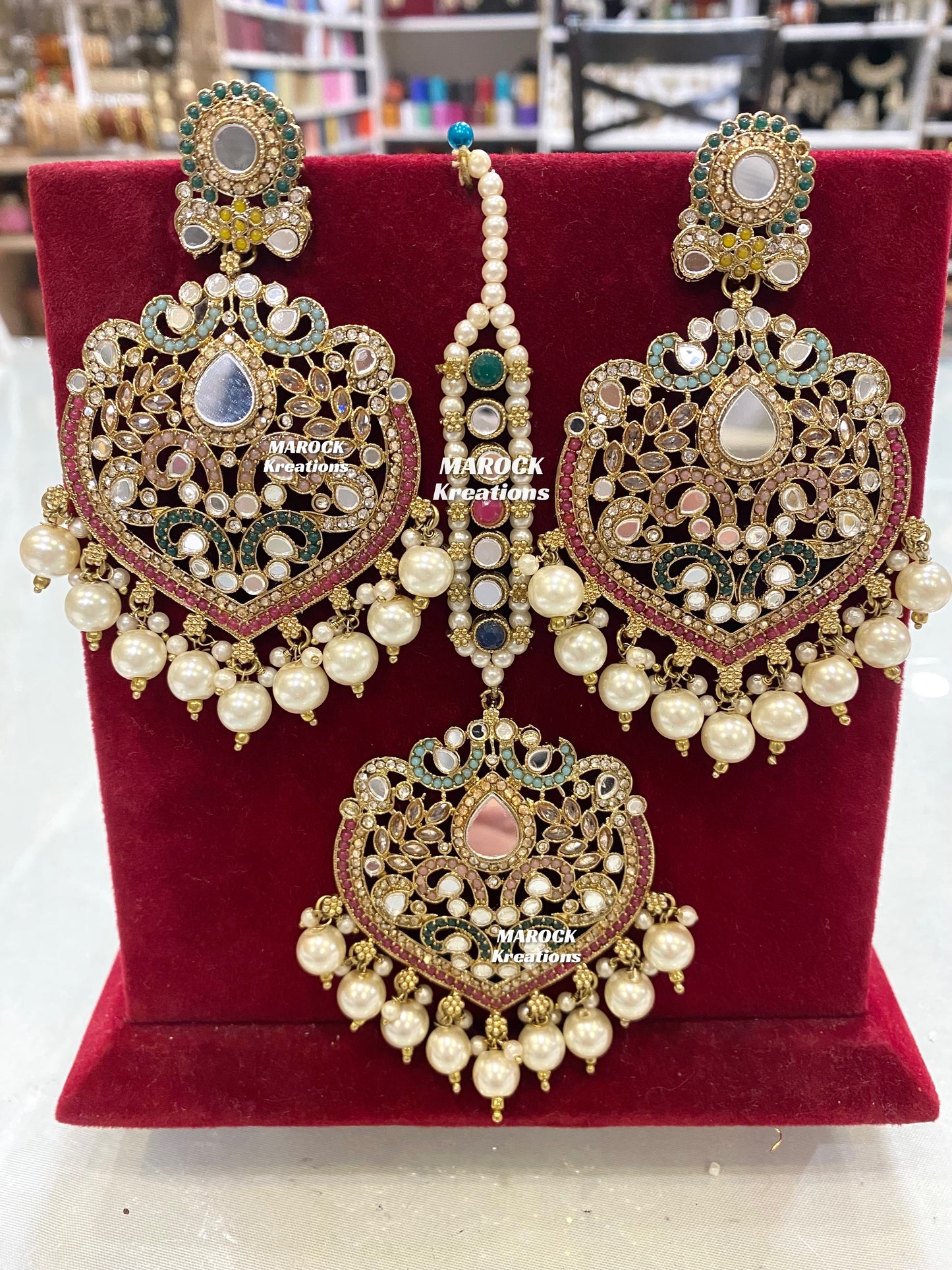 Premium Quality Mirror Earrings and tikka set