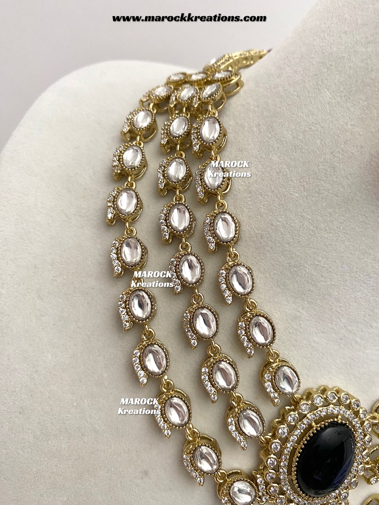 Salina Premium Quality Moissanite Kundan triple layer Necklace set