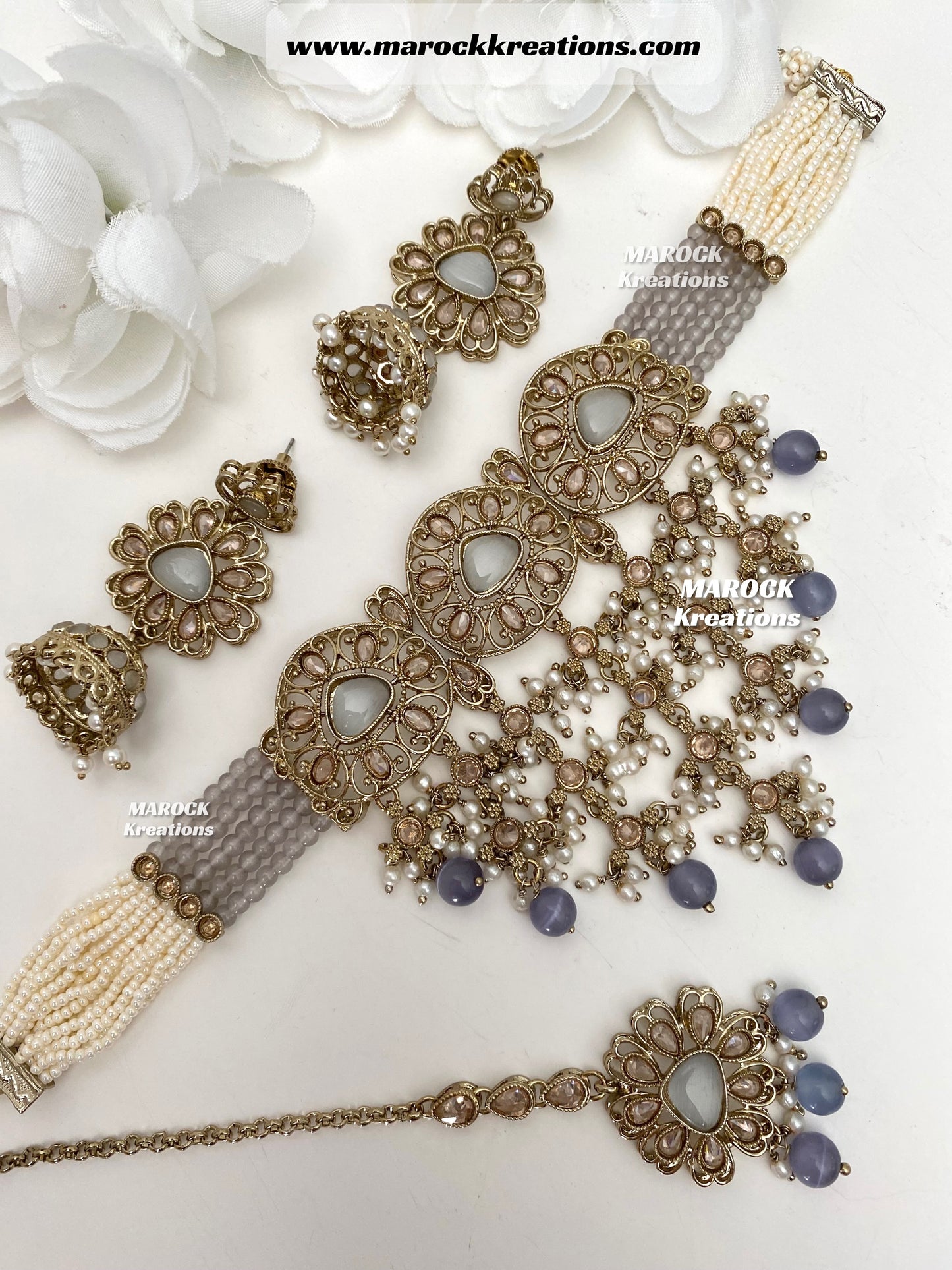 Amaira Antique Gold Polki choker set