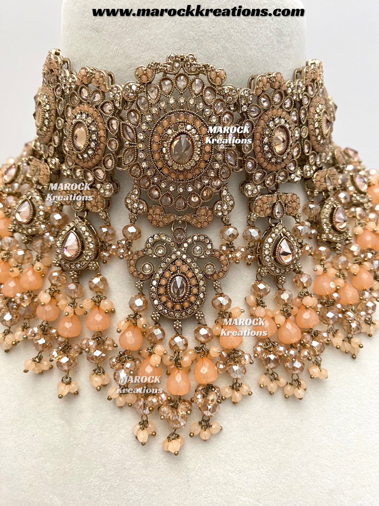 Nazmun Antique Gold Pakistani Polki choker/necklace set with Passa