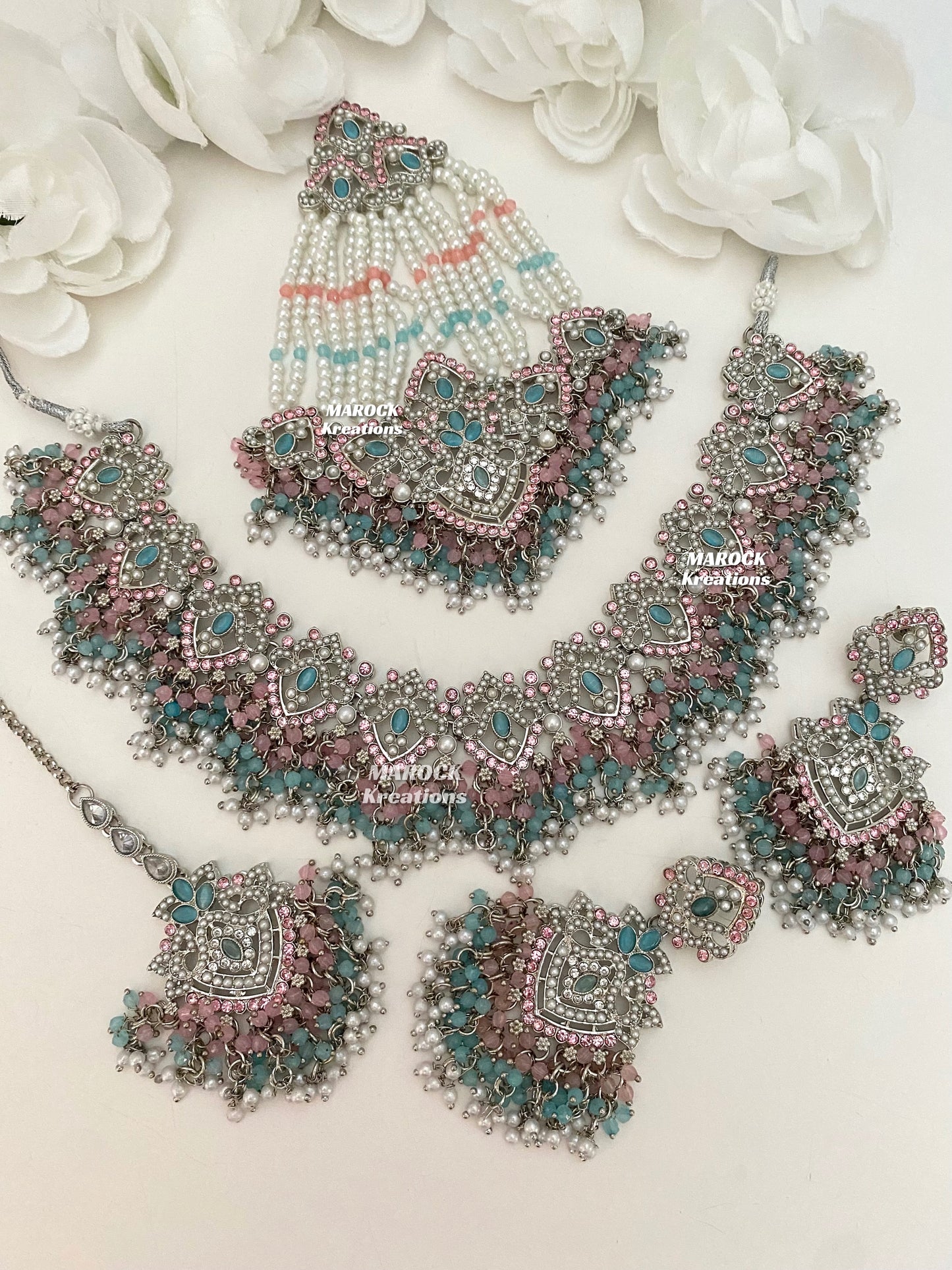 Aisha Silver Pakistani Necklace set with Passa/Jhoomer