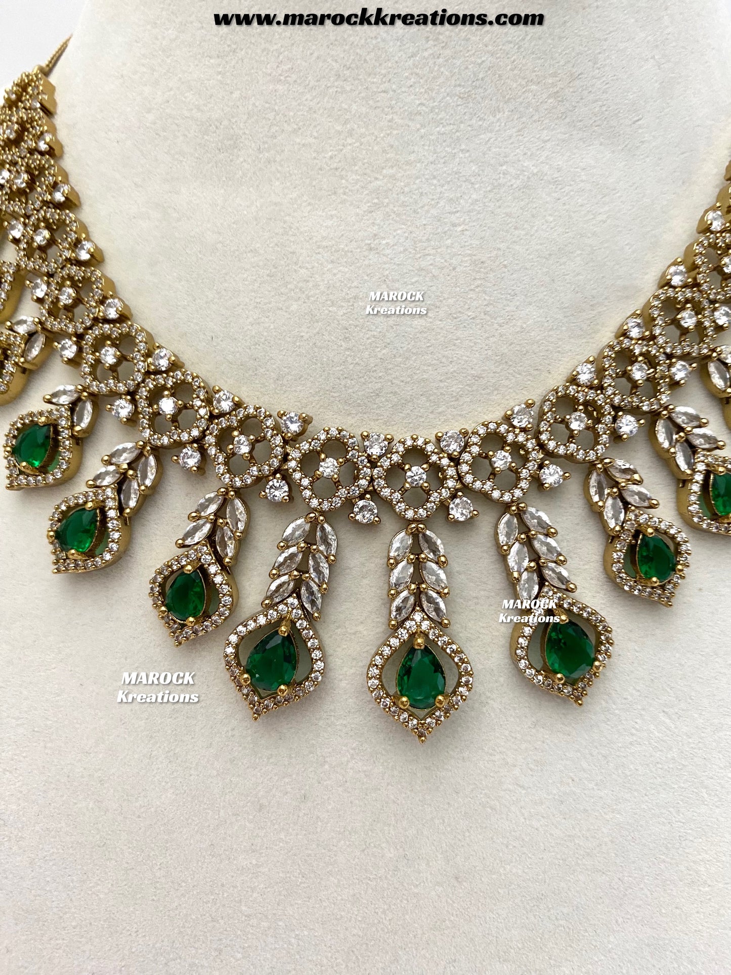 Maliha Antique Gold American Diamond Statement Necklace set