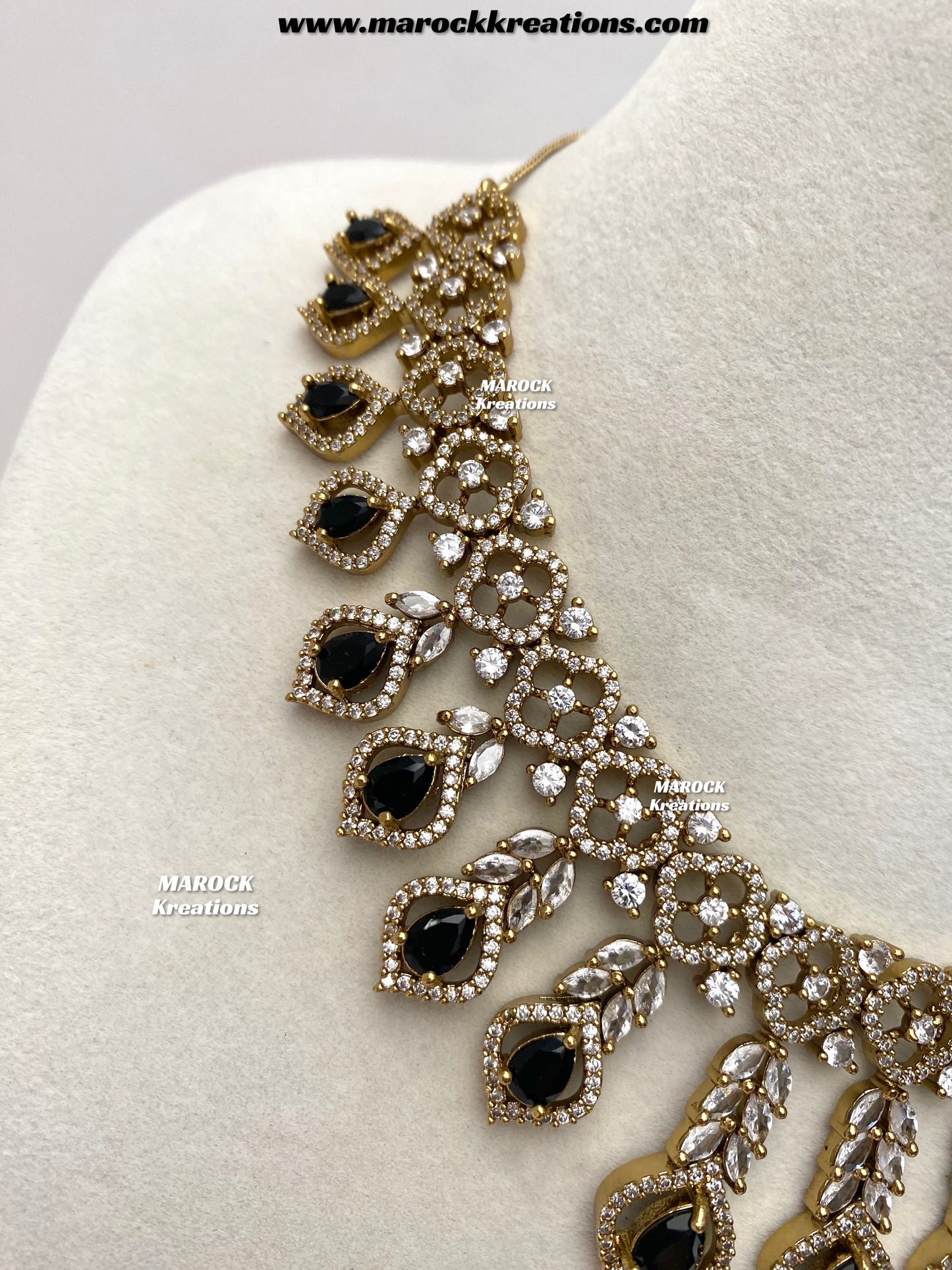 Maliha Antique Gold American Diamond Statement Necklace set