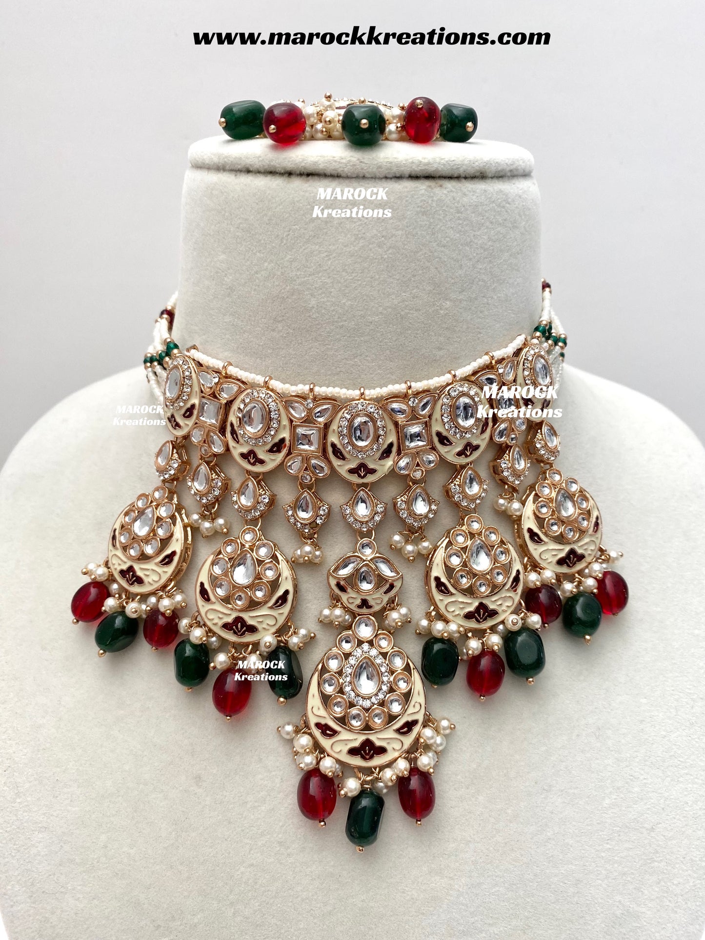 Nirvi Premium Quality Rose Gold Kundan Meenakari Choker/Necklace set
