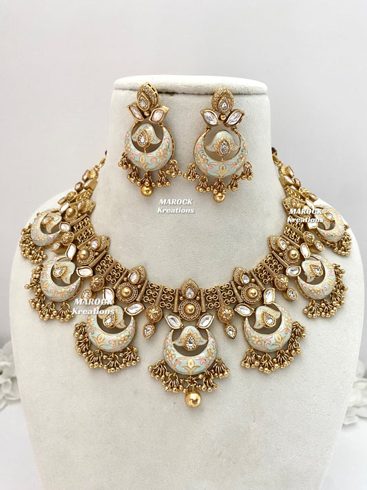 Anahi Premium Quality Gold plated Kundan Meenakari exclusive Necklace set