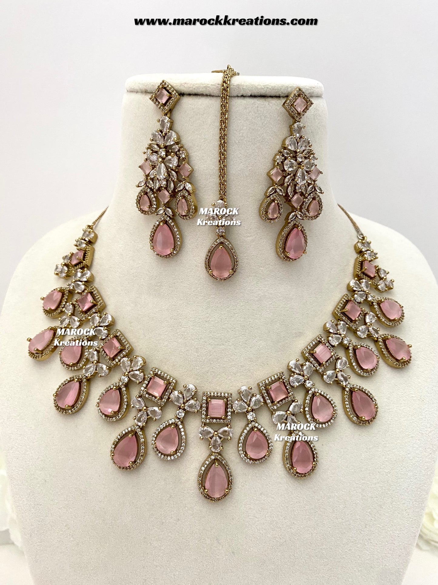 Erona Antique Gold American Diamond Statement Necklace set