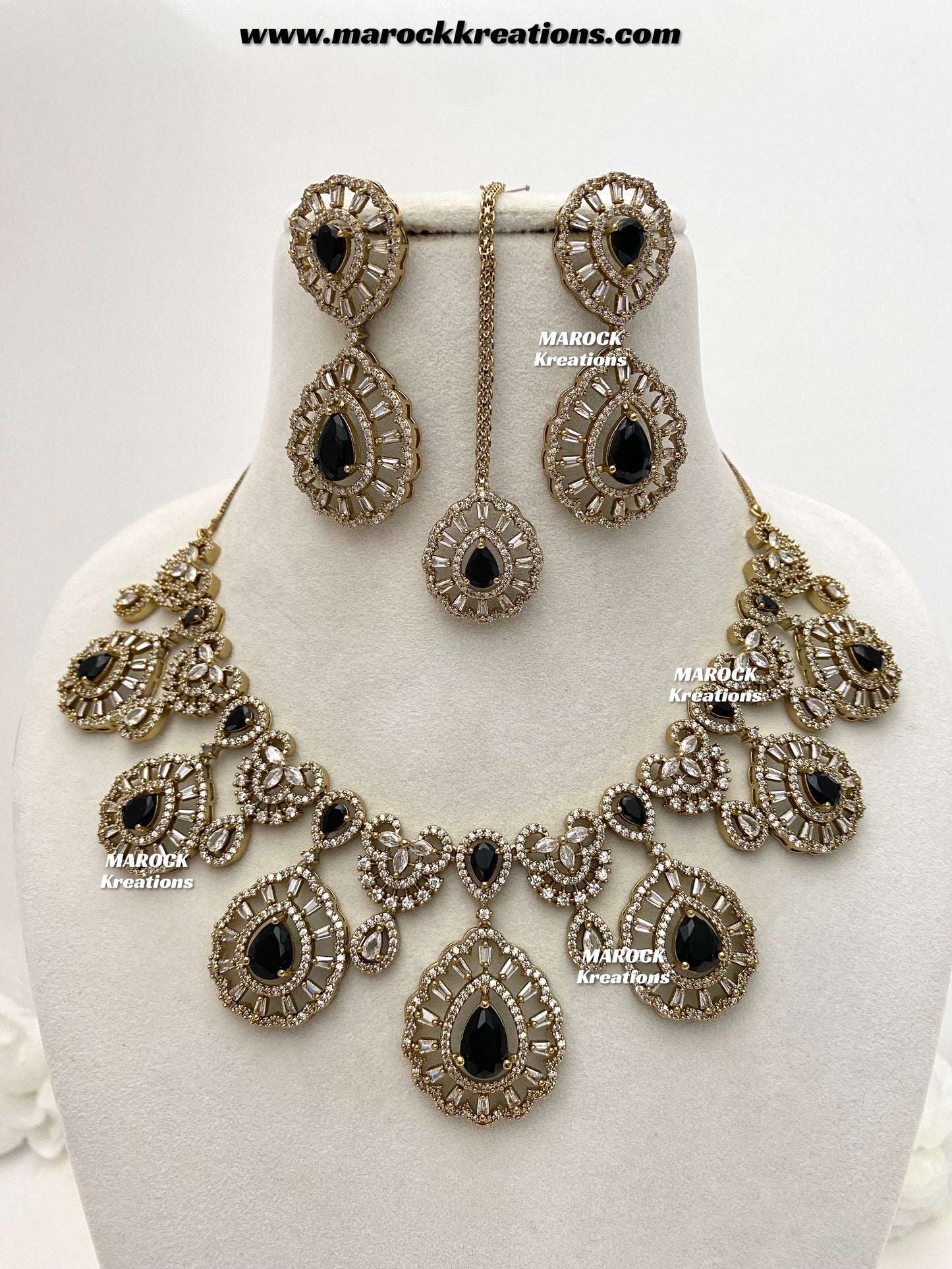 Tareena Antique Gold American Diamond Statement Necklace set