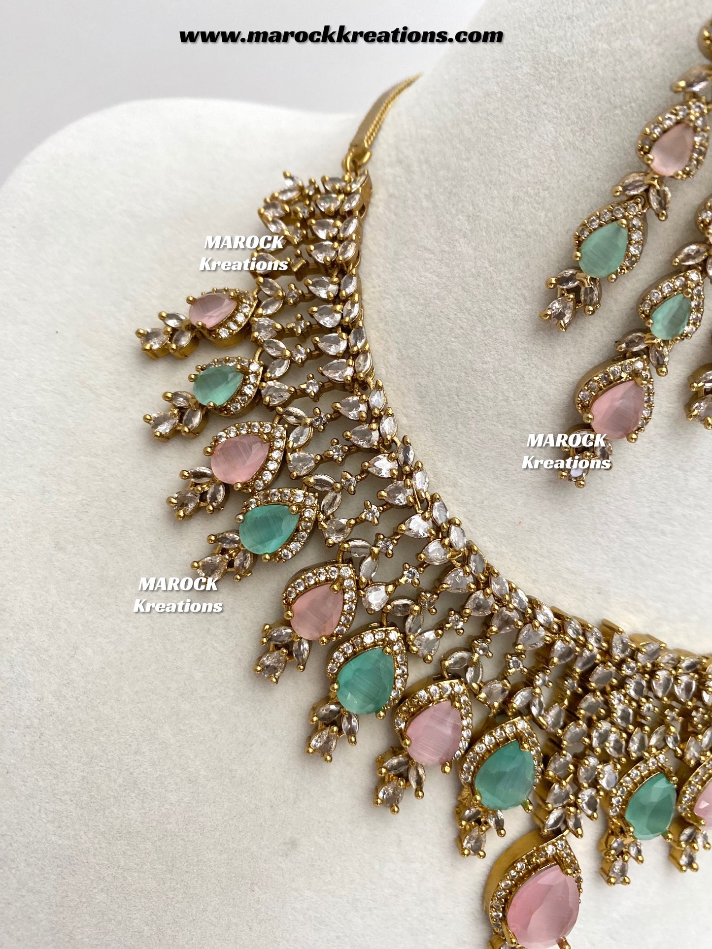 Naima Antique Gold American diamond Statement Necklace set